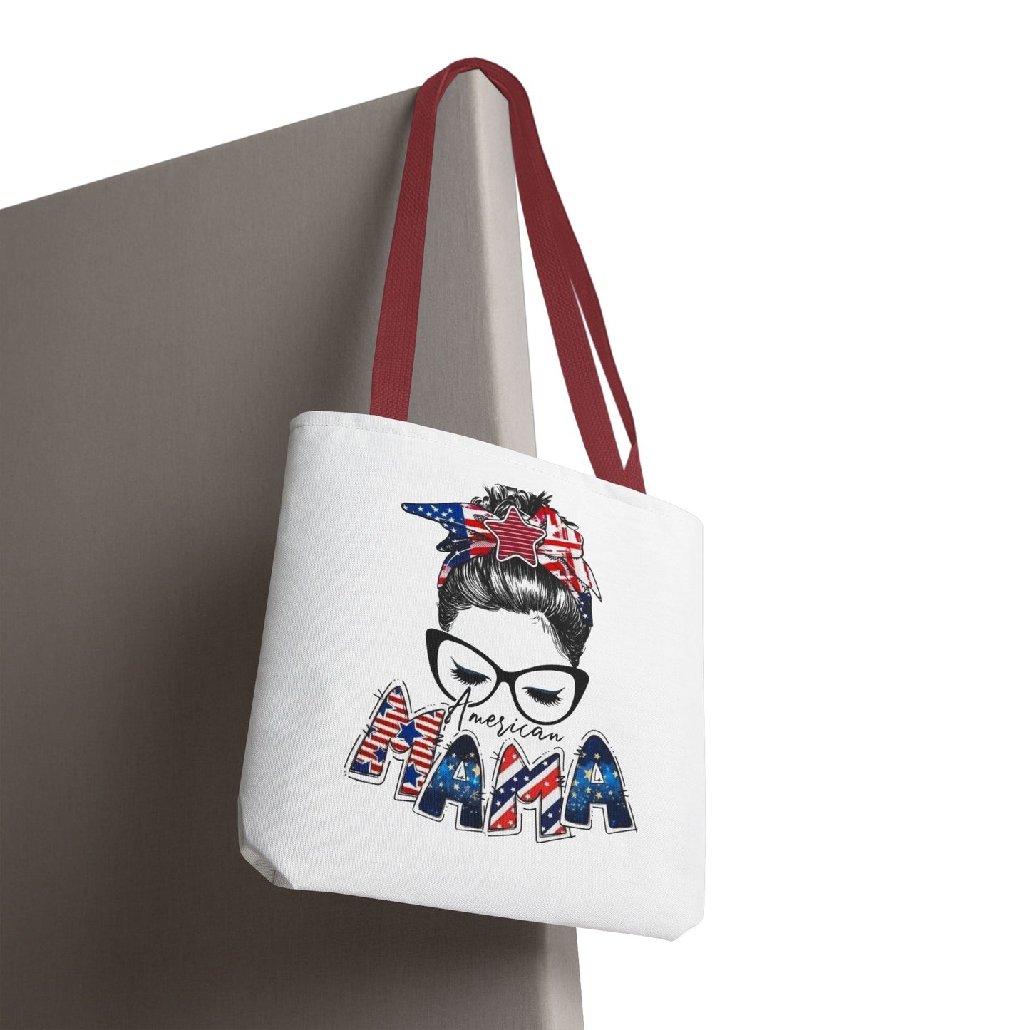 #250 Mama USA Flag Messy Bun Tote Bag