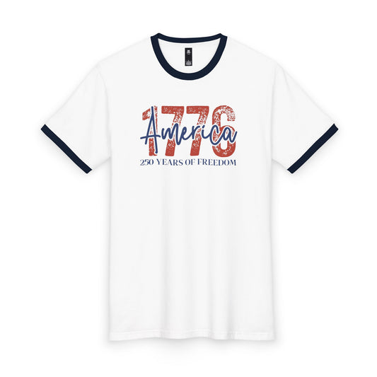 #250 1776 America: 250 Years of Freedom' Patriotic Independence Day Ringer Tee