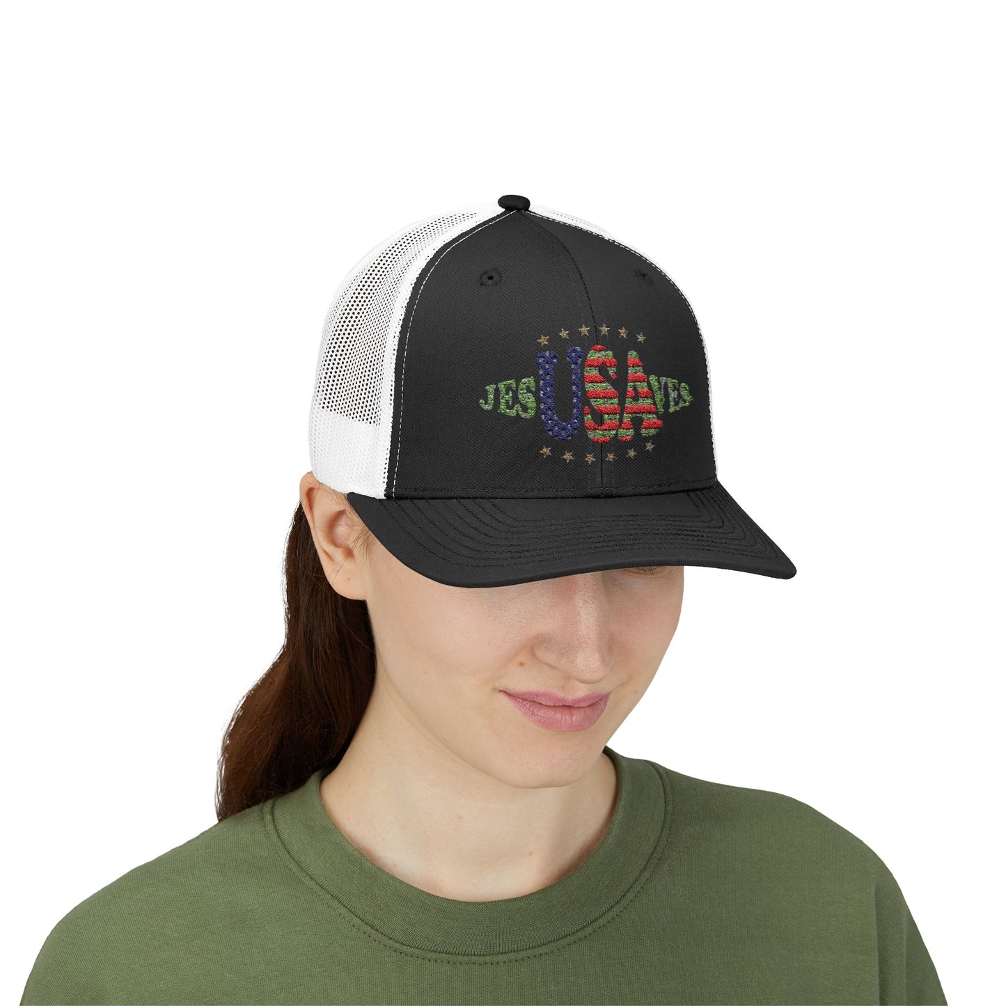 JesUSAves Patriotic Snapback Trucker Cap American Flag Christian Faith
