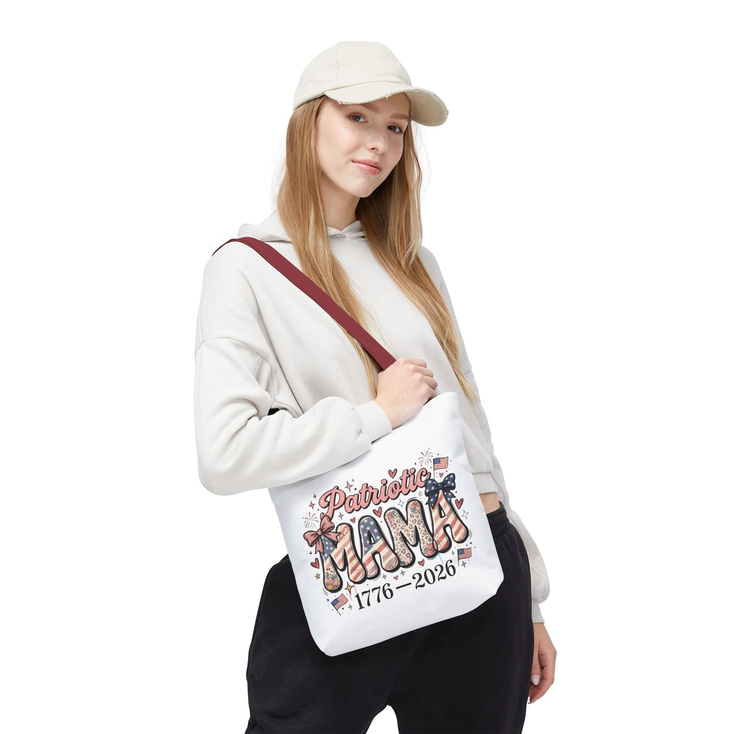 #250 Patriotic Mama 1776–2026 American Flag Tote Bag