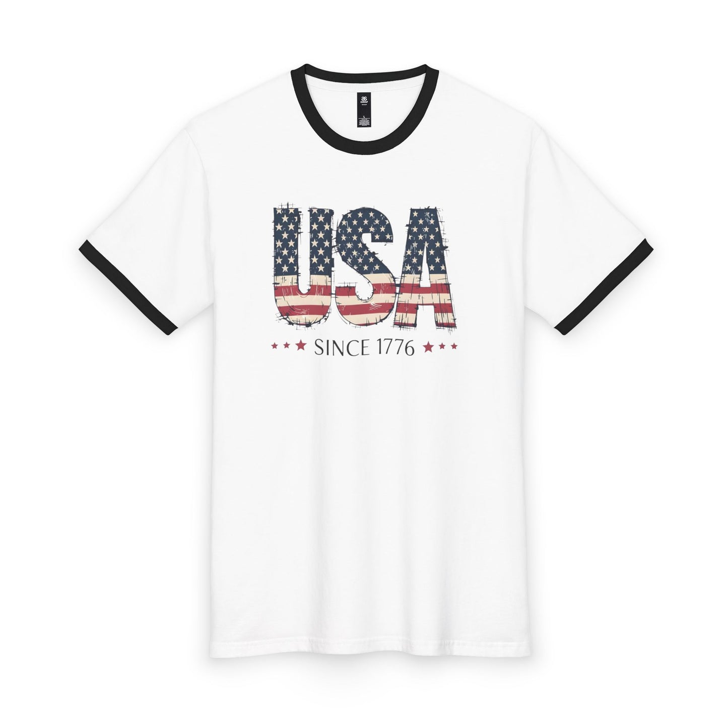 #250 USA Flag "USA Since 1776" Patriotic Ringer Tee