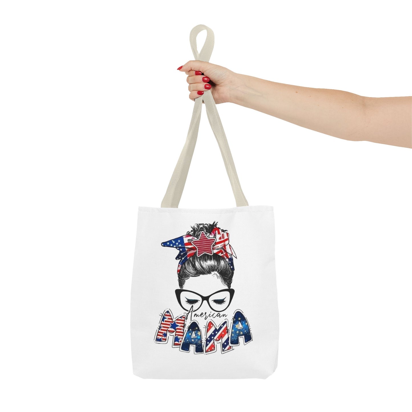 #250 Mama USA Flag Messy Bun Tote Bag