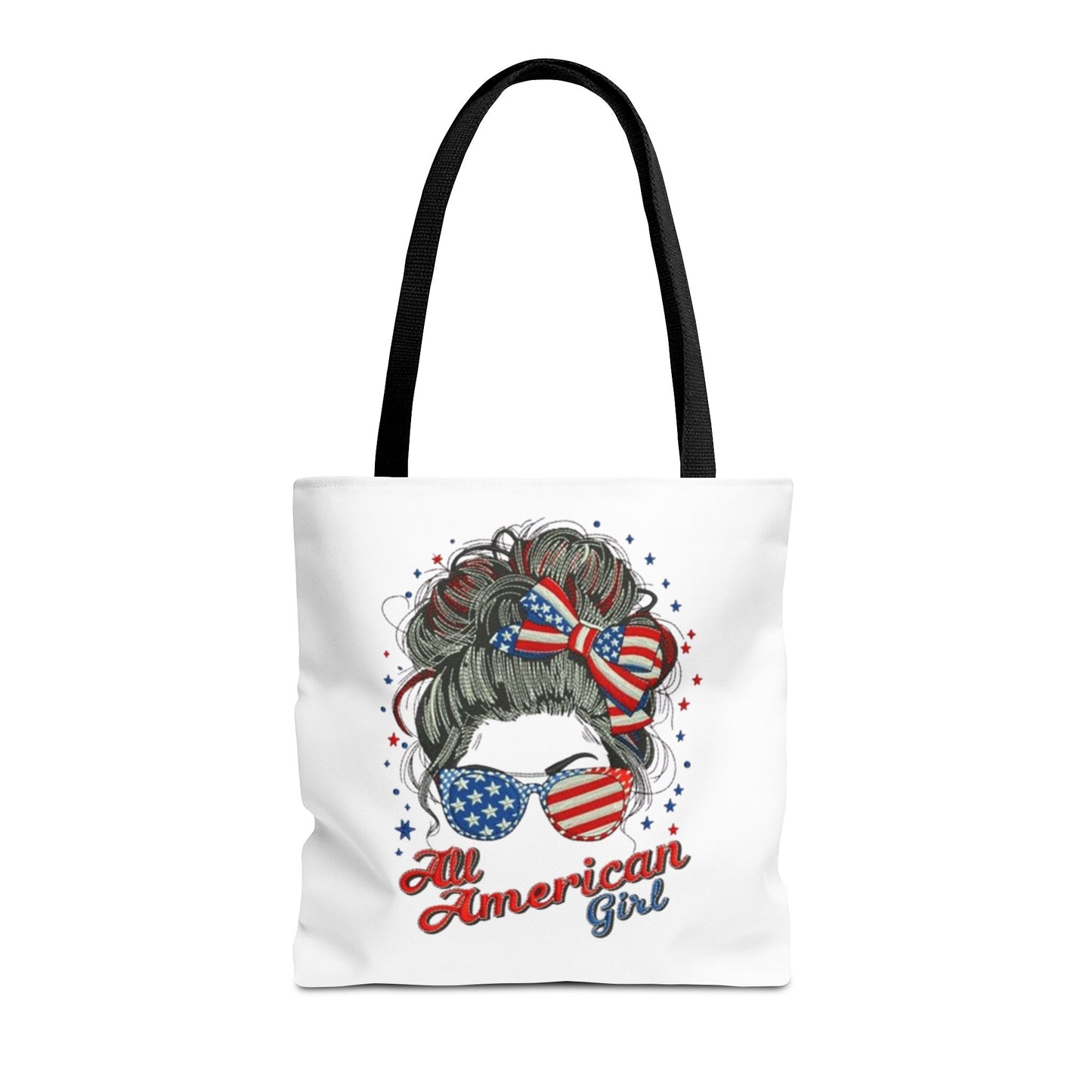 #250 "All American Girl" Patriotic Messy Bun Tote Bag