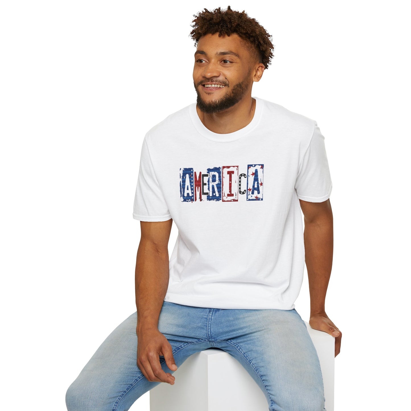 #250 America Retro Block Text Patriotic T-Shirt