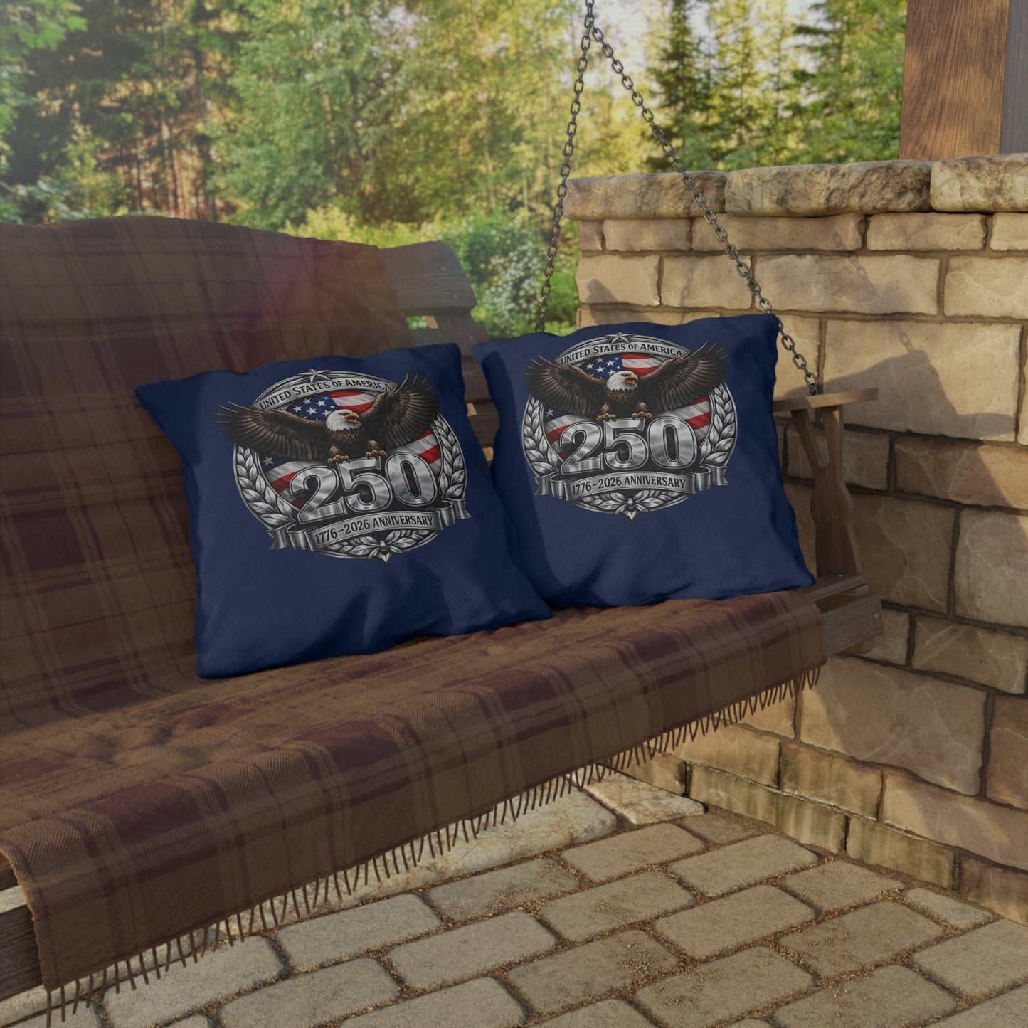 #250 Patriotic Bald Eagle 250 United States Emblem Outdoor Throw Pillow