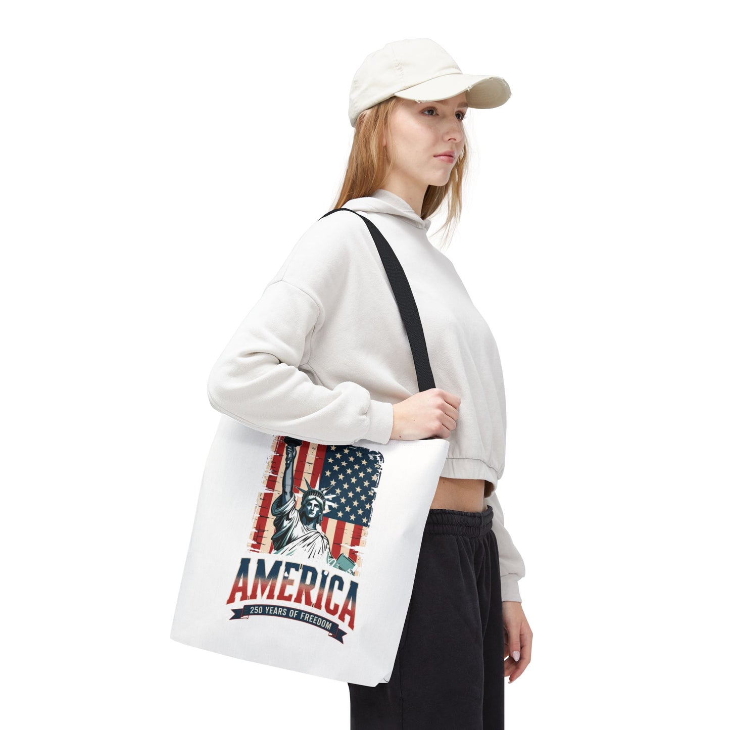 #250 Statue of Liberty American Flag 'America' Patriotic Independence Day Tote Bag