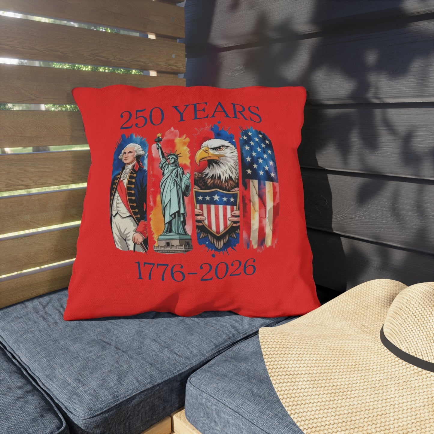 #250 250 Years American History Celebration 1776–2026 Patriotic Outdoor Throw Pillow