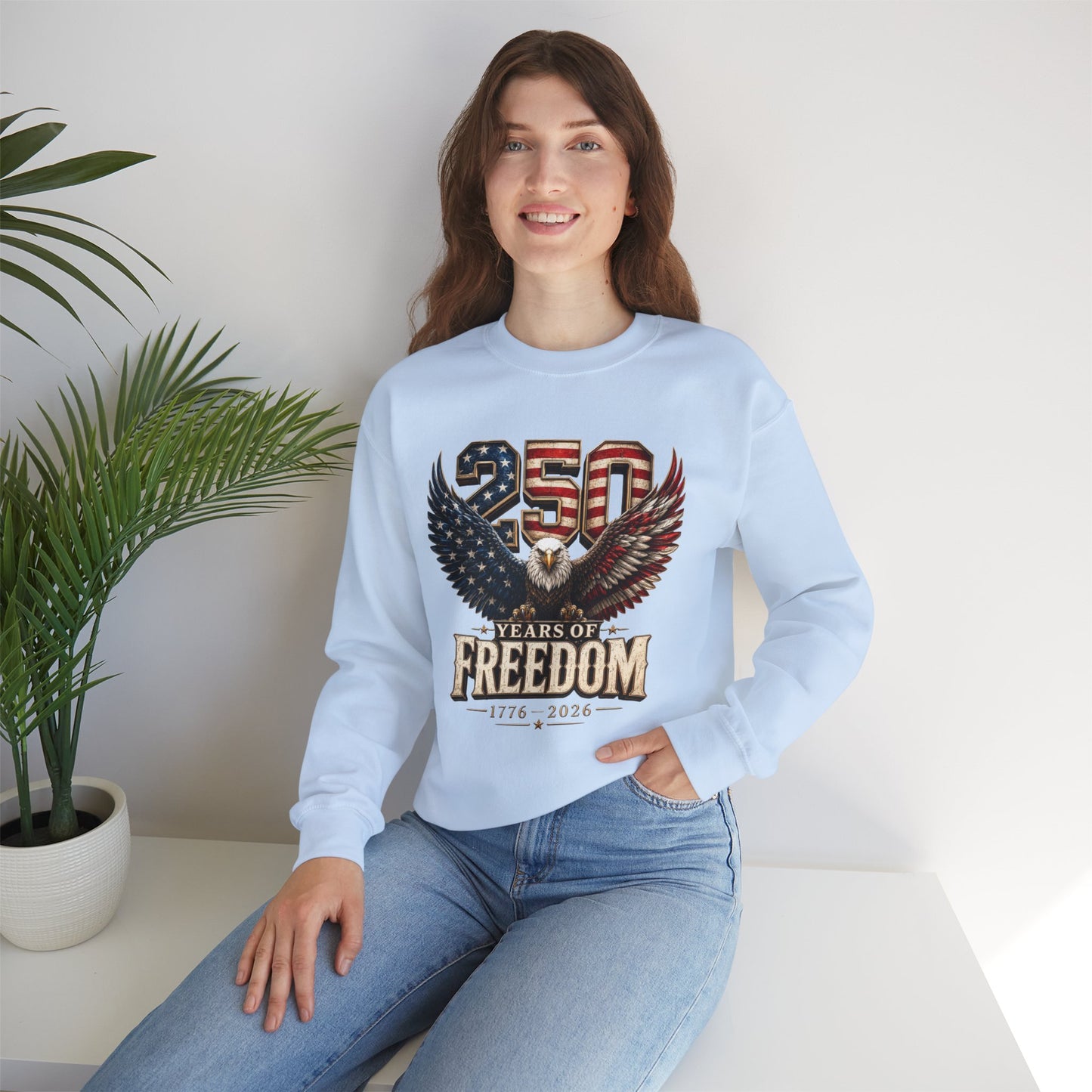 #250 250 Years of Freedom Eagle Patriotic American Flag Anniversary (1776–2026) Crewneck Sweatshirt