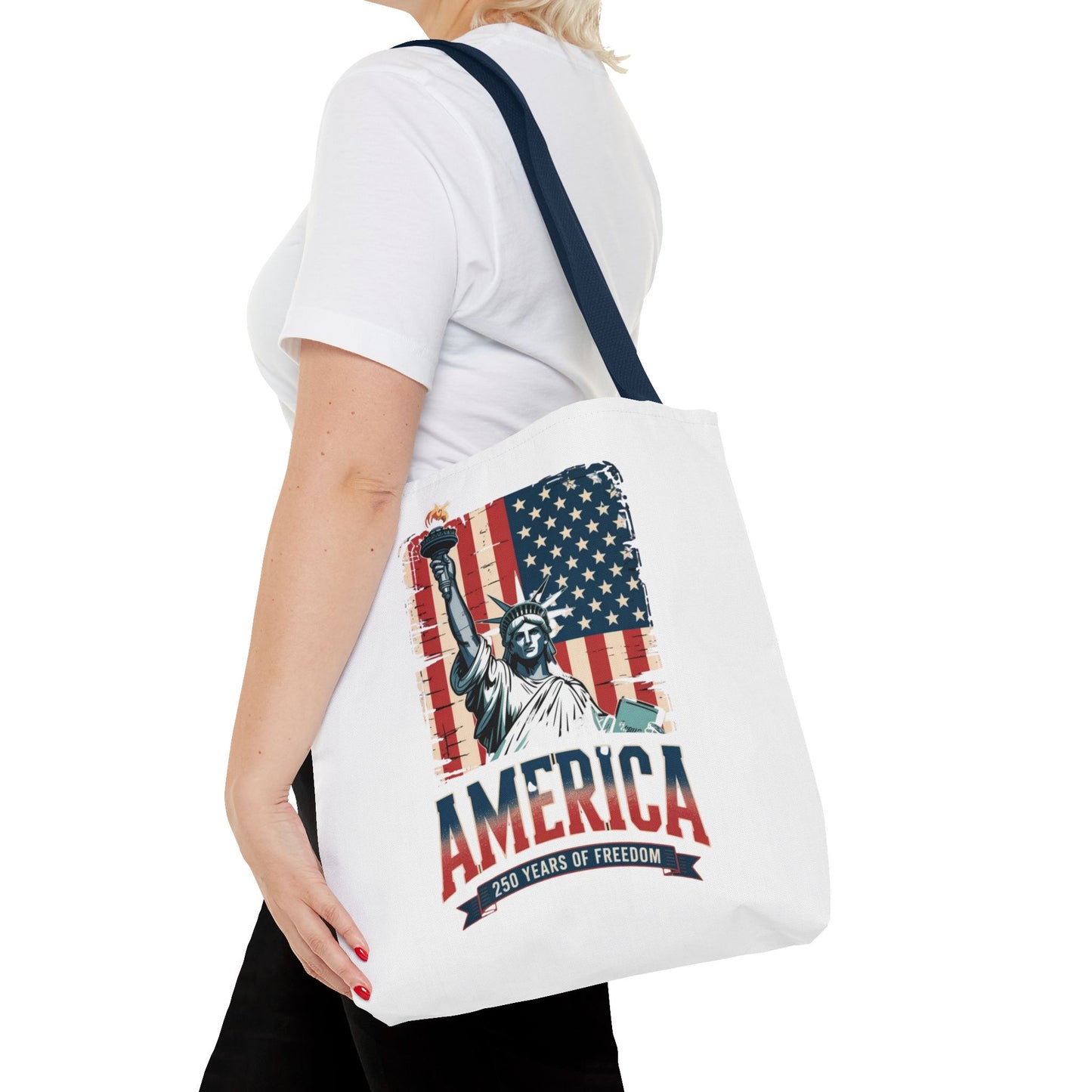 #250 Statue of Liberty American Flag 'America' Patriotic Independence Day Tote Bag
