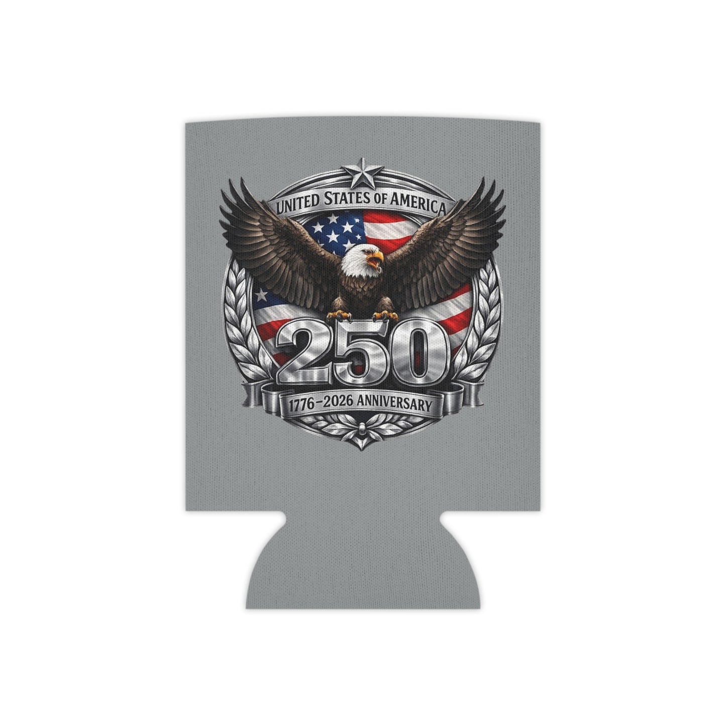 #250 Patriotic Bald Eagle 250 United States Emblem Can Cooler - Beverage Koozie