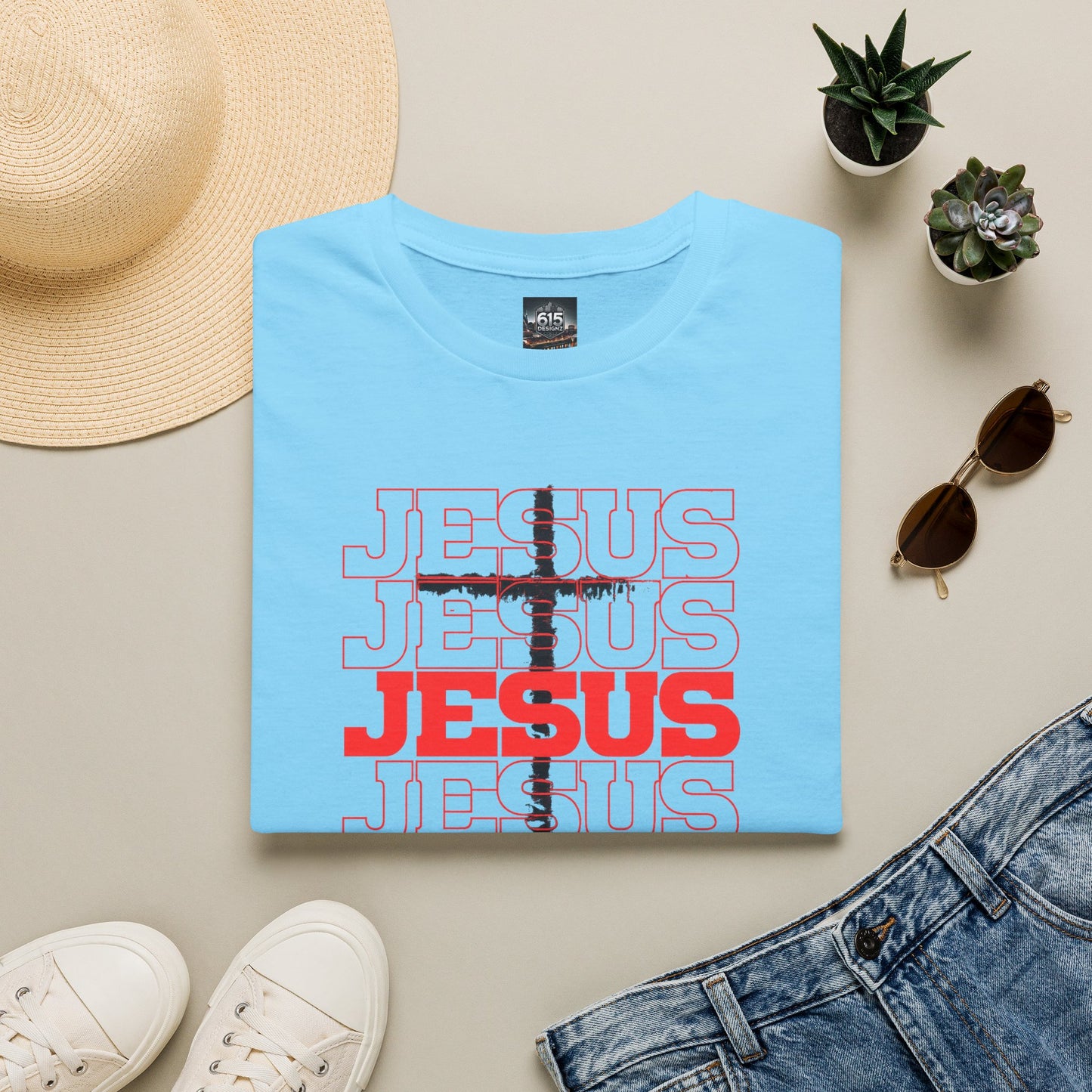 Jesus Cross Red Text Black Cross Graphic T-Shirt — Religious Faith Tee