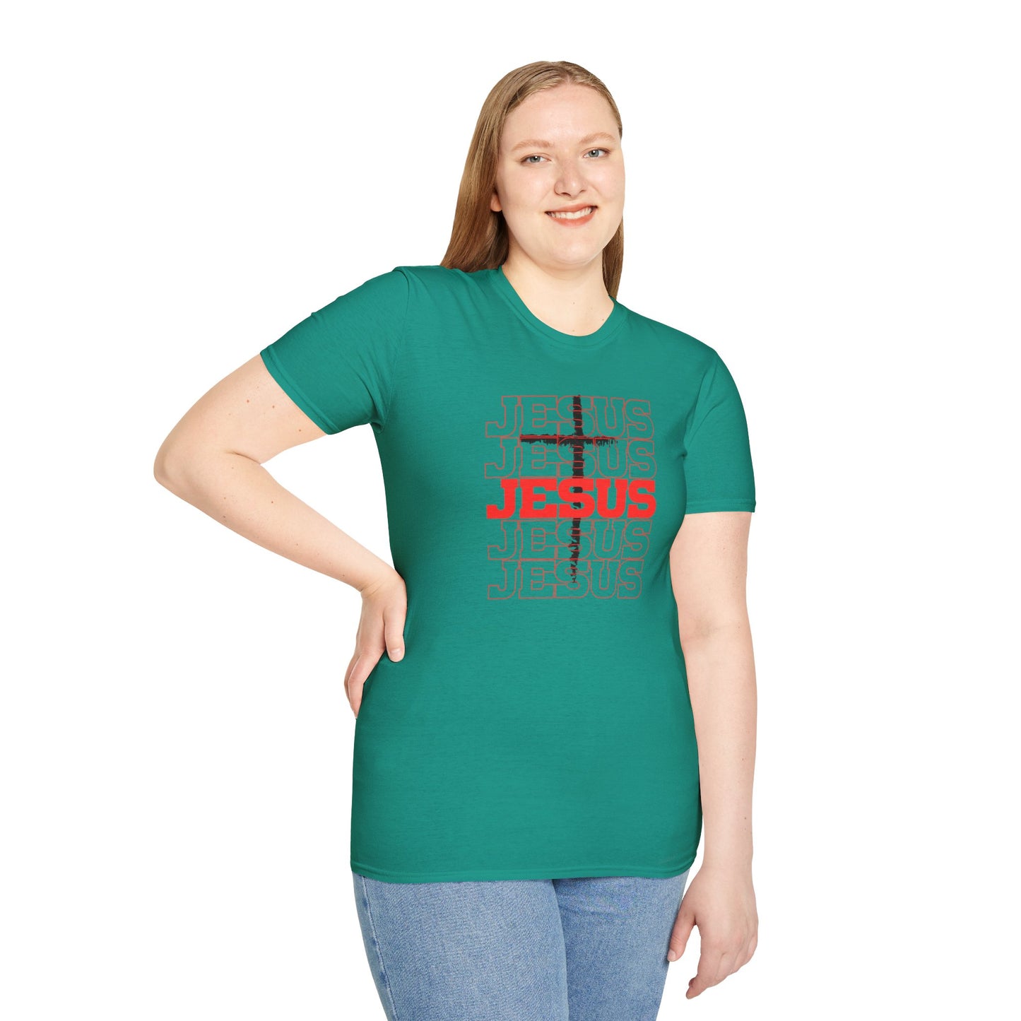 Jesus Cross Red Text Black Cross Graphic T-Shirt — Religious Faith Tee