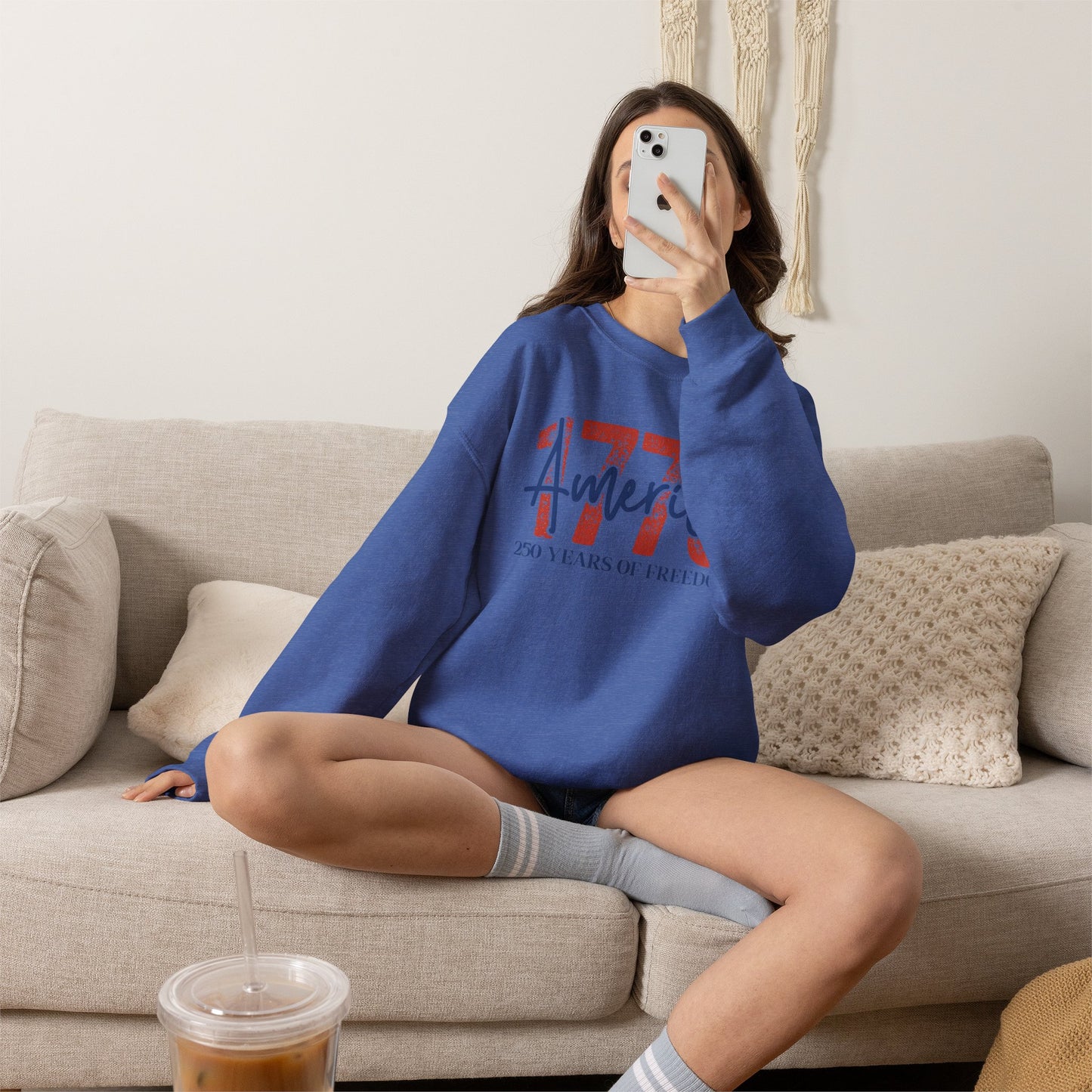 #250 1776 America: 250 Years of Freedom' Patriotic Independence Day Crewneck Sweatshirt