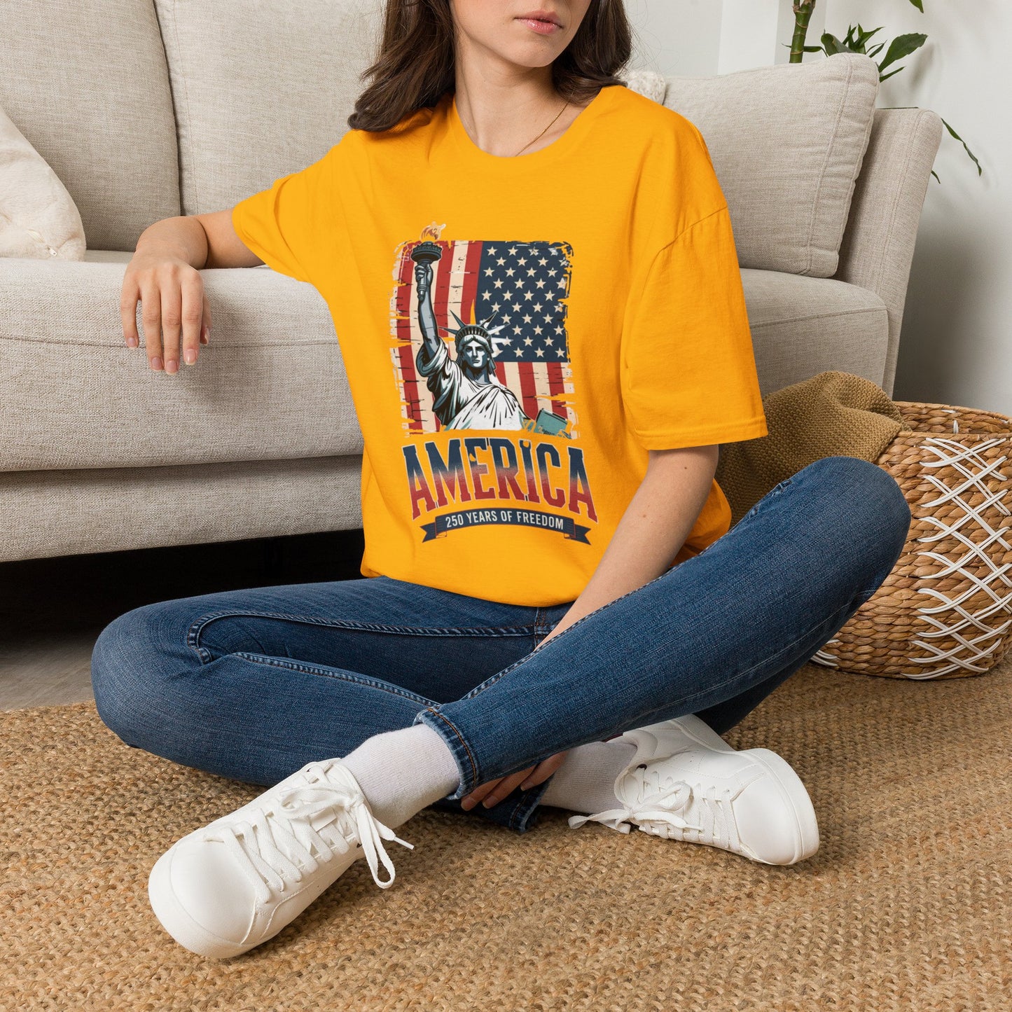 #250 Statue of Liberty American Flag 'America' Patriotic Independence Day T‑Shirt