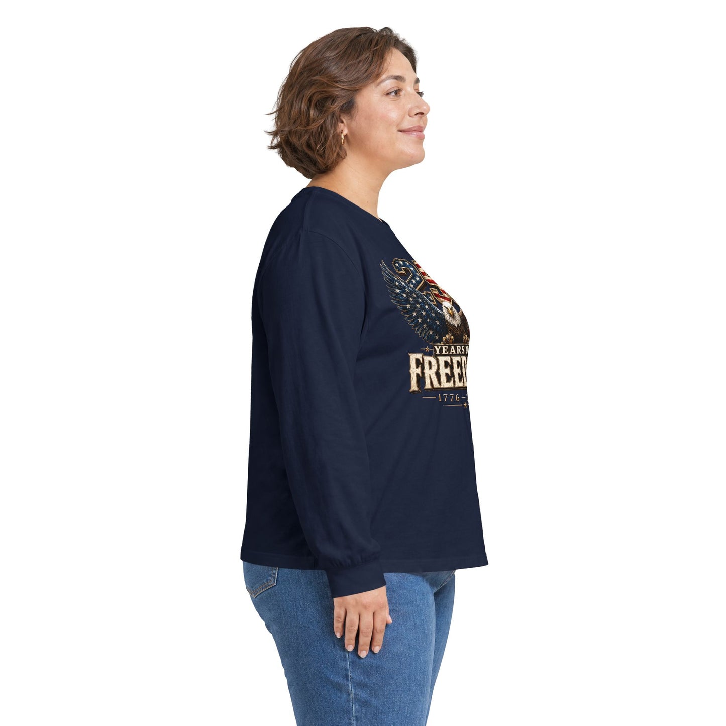 #250 250 Years of Freedom Eagle Patriotic American Flag Anniversary (1776–2026) Long Sleeve Tee