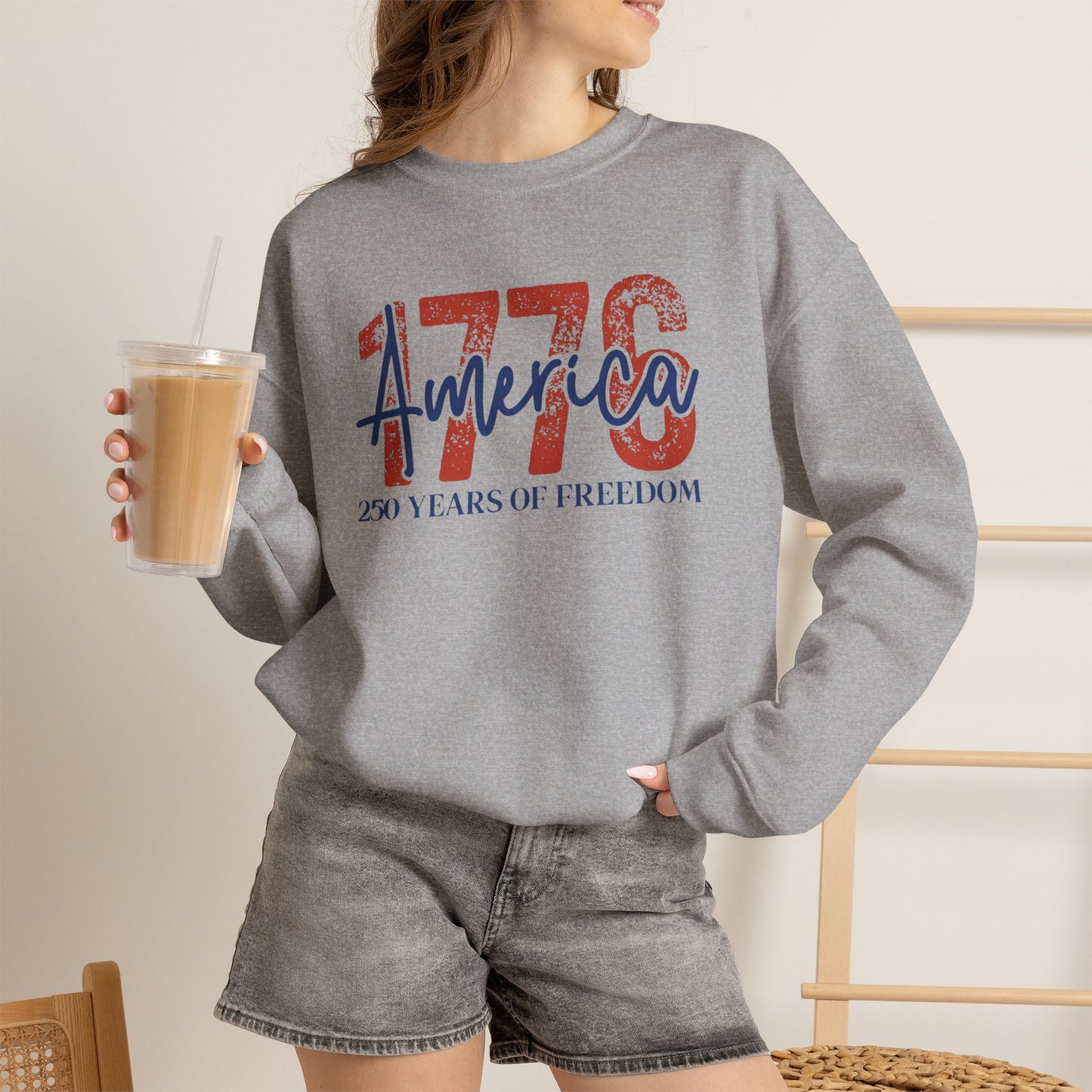 #250 1776 America: 250 Years of Freedom' Patriotic Independence Day Crewneck Sweatshirt
