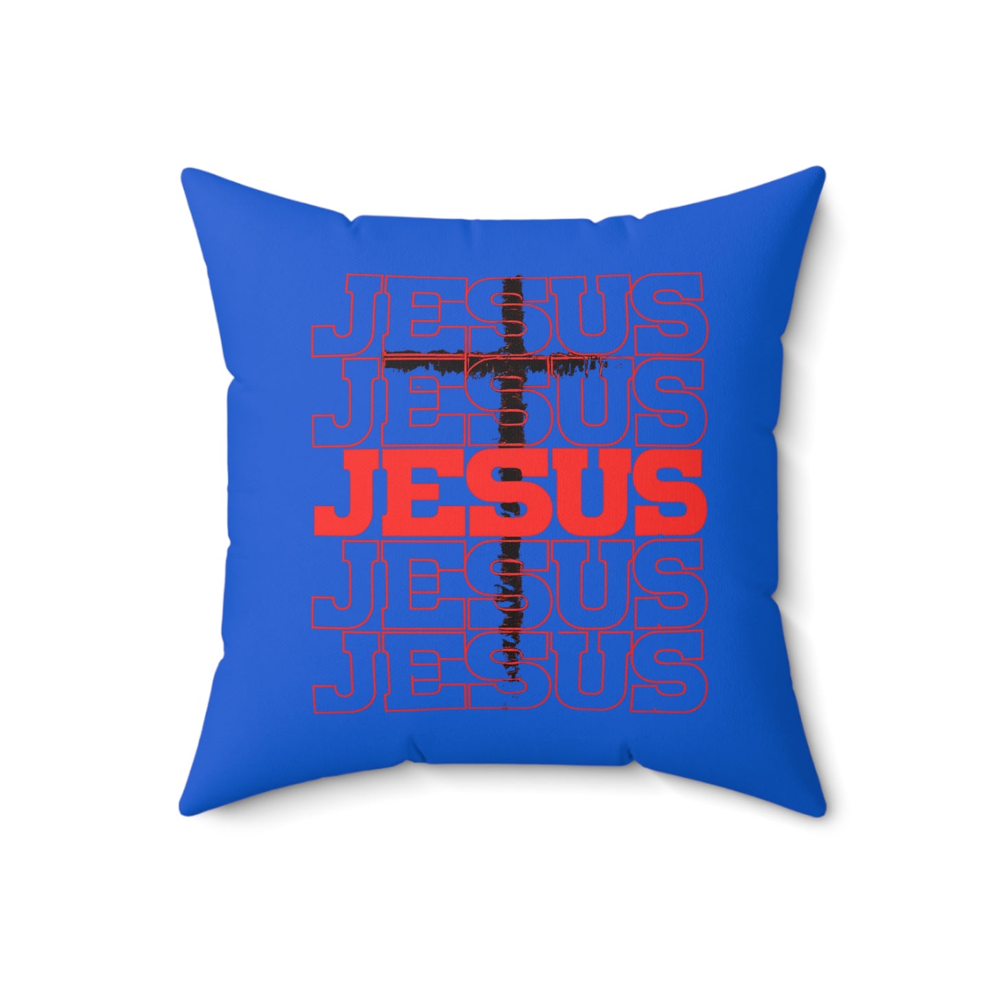 Jesus Cross Red Text Black Cross Graphic - Decorative Throw Pillow for Christian Home Decor