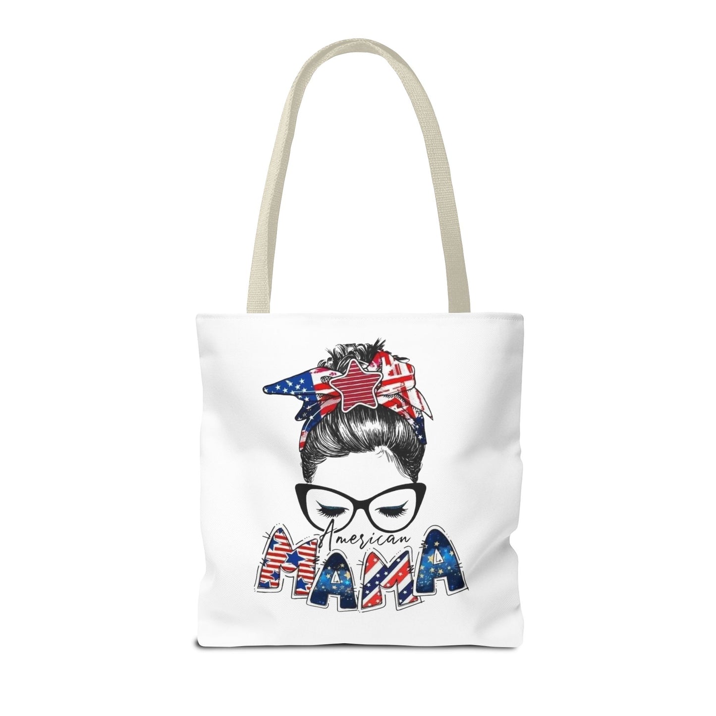 #250 Mama USA Flag Messy Bun Tote Bag