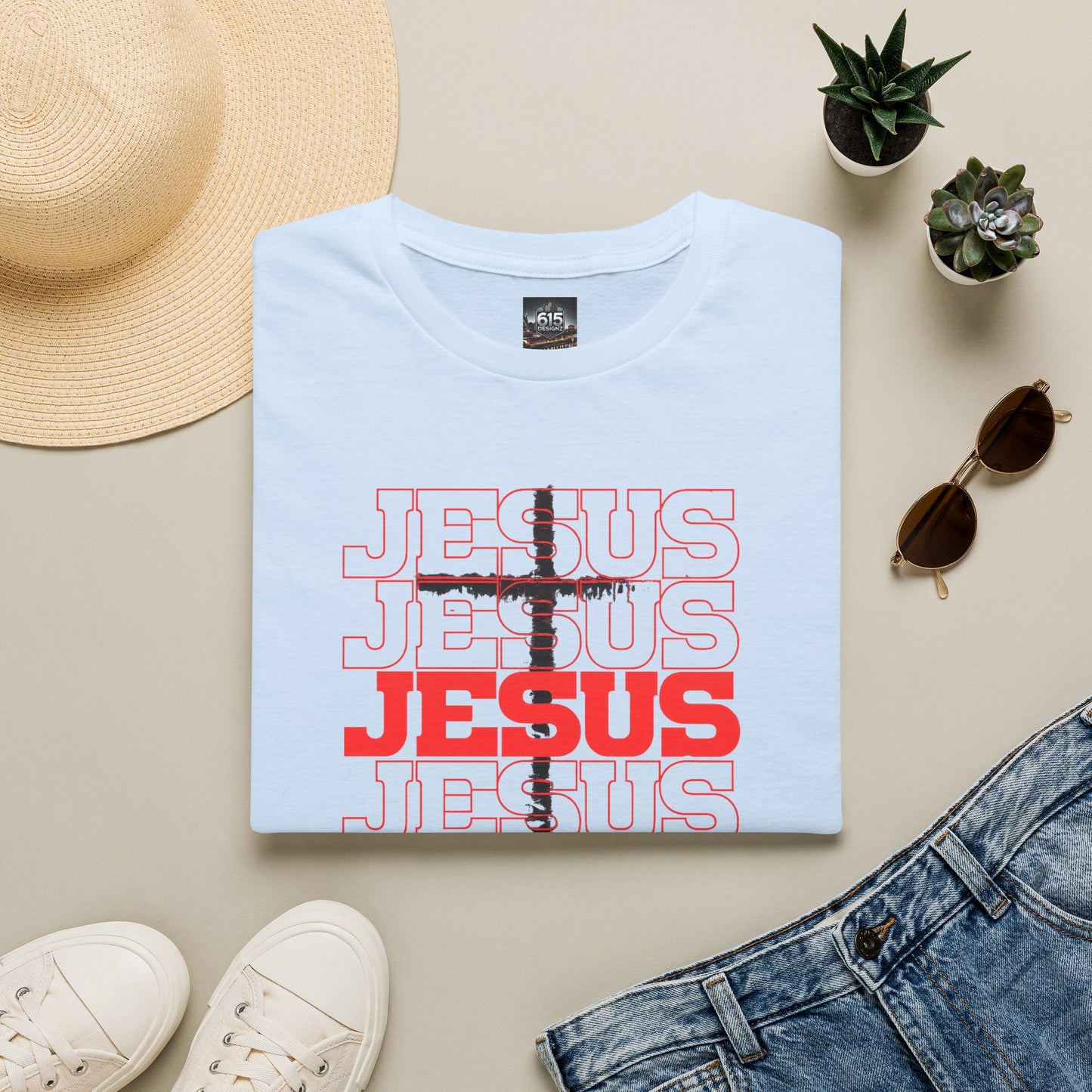 Jesus Cross Red Text Black Cross Graphic T-Shirt — Religious Faith Tee
