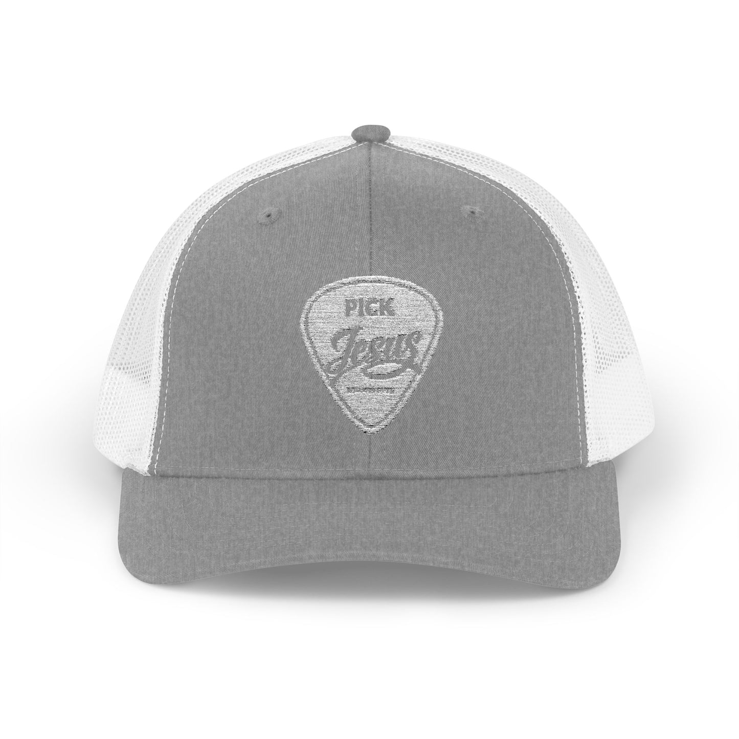 Pick Jesus Guitar Pick Snapback Trucker Cap Christian Guitar Pick Design (Romans 10:13)