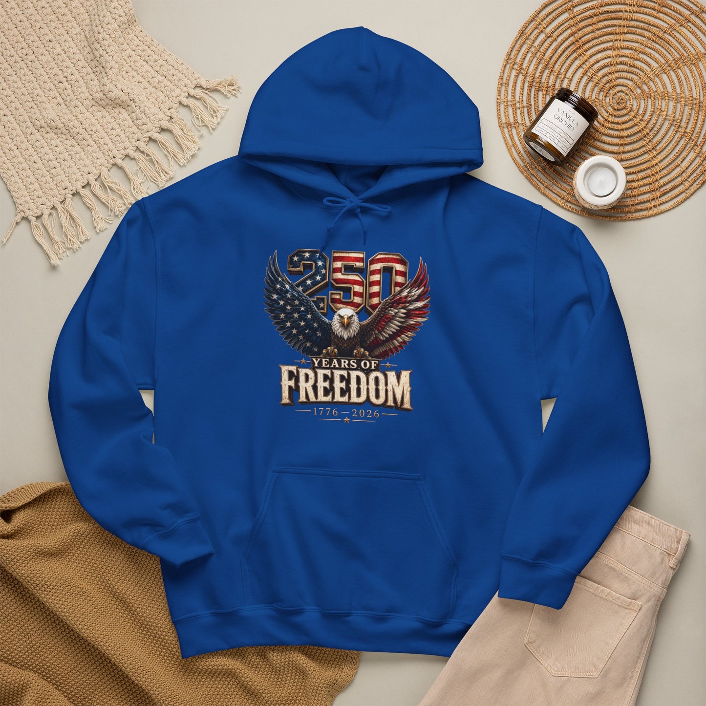 #250 250 Years of Freedom Eagle Patriotic American Flag Anniversary (1776–2026) Patriotic Hoodie