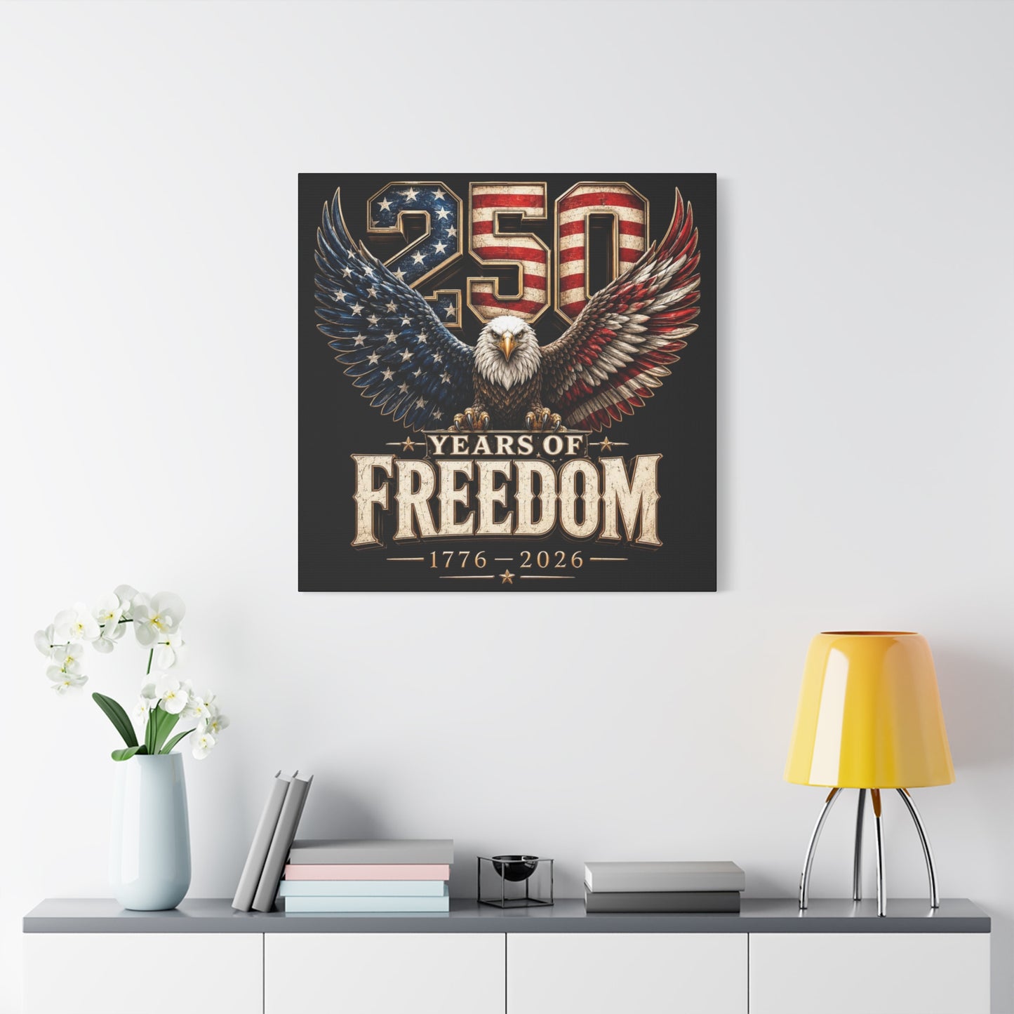#250 250 Years of Freedom Eagle Patriotic American Flag Anniversary (1776–2026) Matte Canvas Wall Art