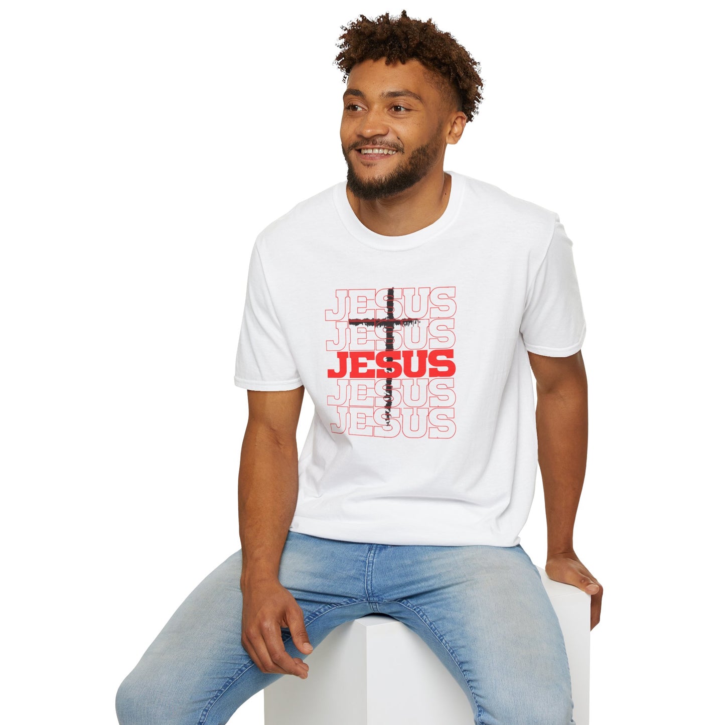 Jesus Cross Red Text Black Cross Graphic T-Shirt — Religious Faith Tee