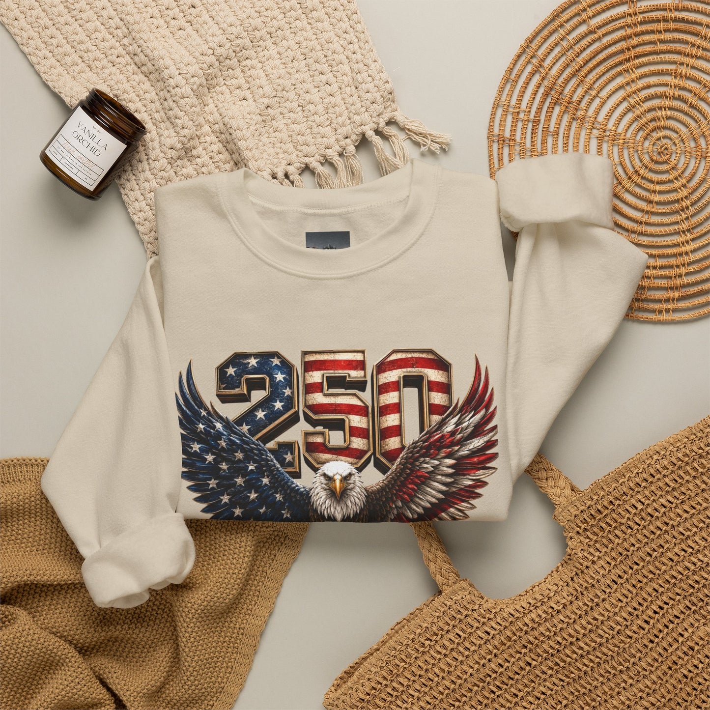 #250 250 Years of Freedom Eagle Patriotic American Flag Anniversary (1776–2026) Crewneck Sweatshirt