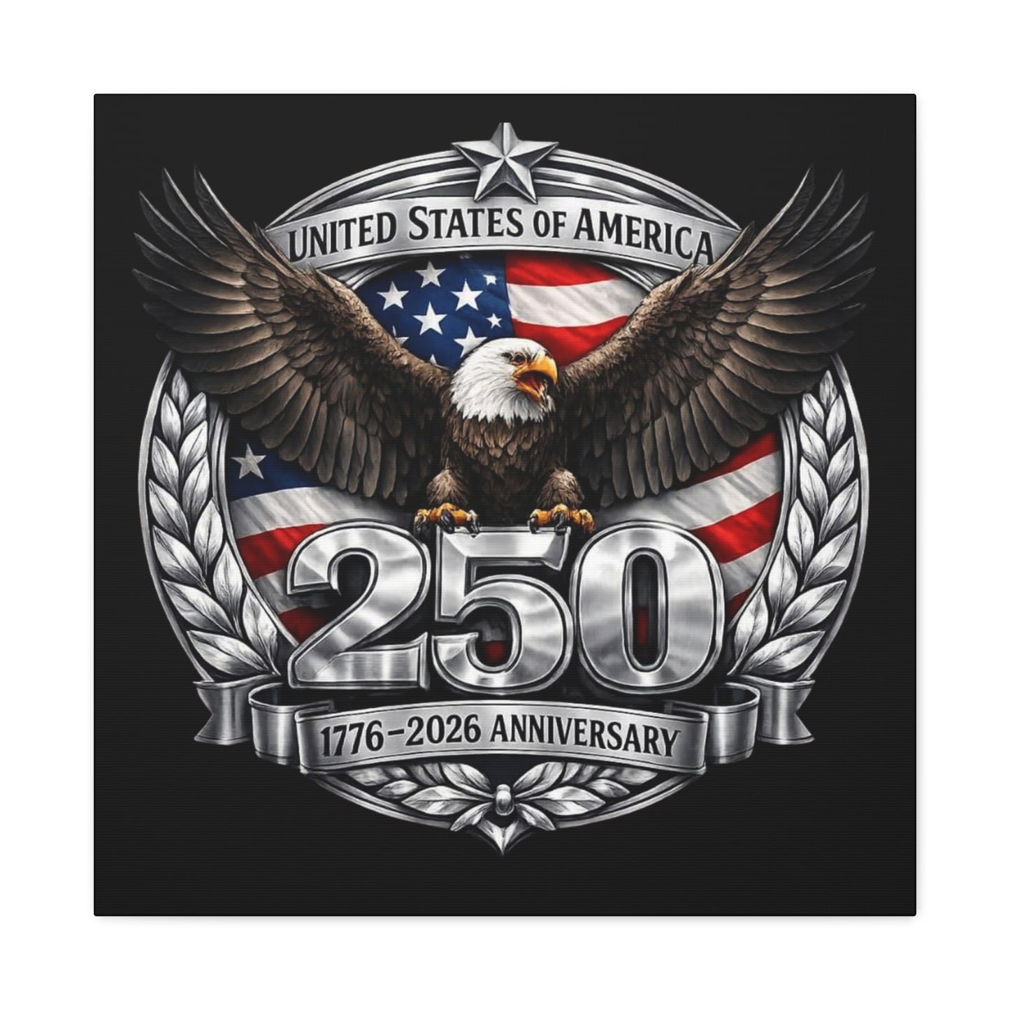 #250 Patriotic Bald Eagle 250 United States Emblem Matte Canvas Wall Art