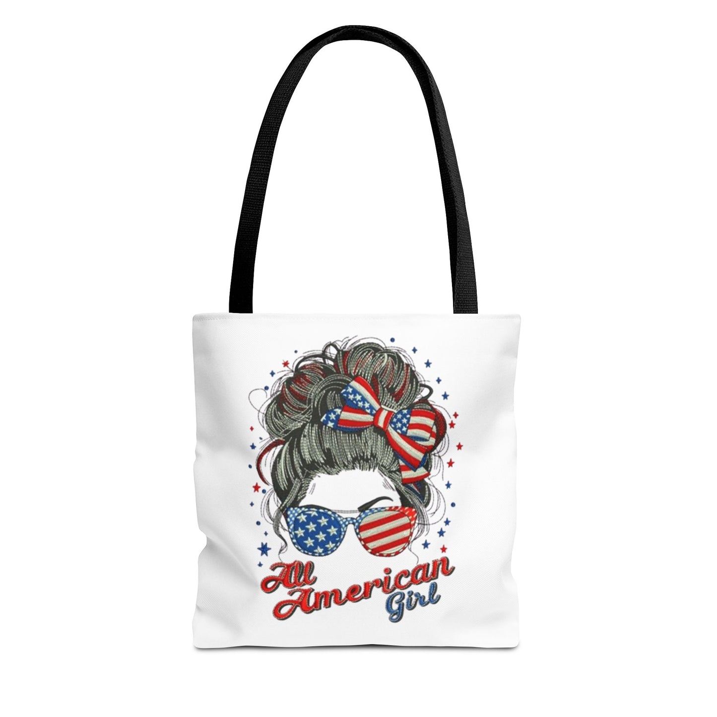 #250 "All American Girl" Patriotic Messy Bun Tote Bag