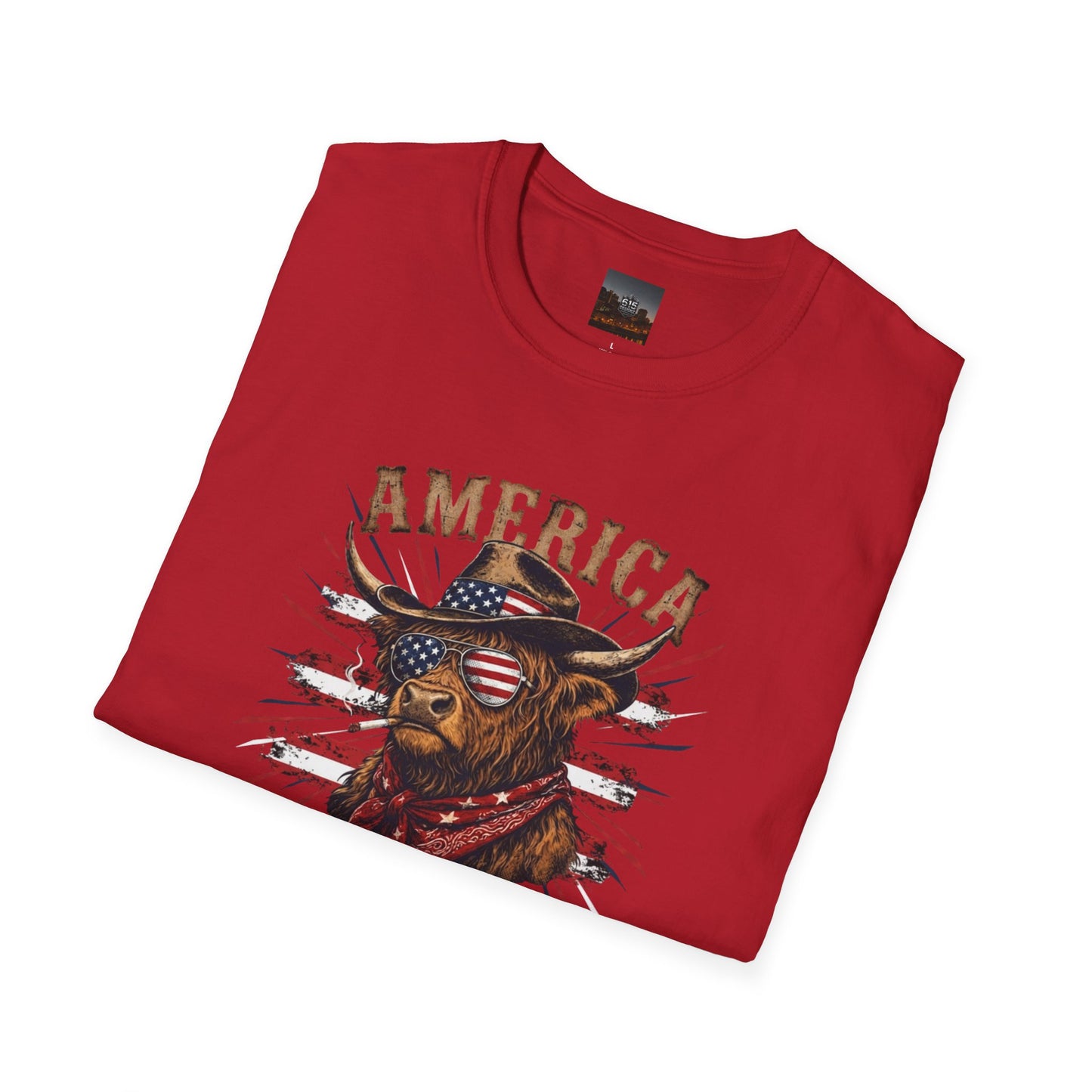 #250 America 250 Strong Patriotic Bull with American Flag T-Shirt