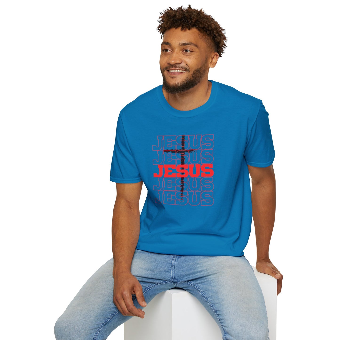 Jesus Cross Red Text Black Cross Graphic T-Shirt — Religious Faith Tee