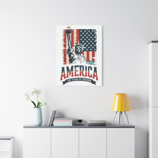 #250 Statue of Liberty American Flag 'America' Patriotic Independence Day Matte Canvas Wall Art