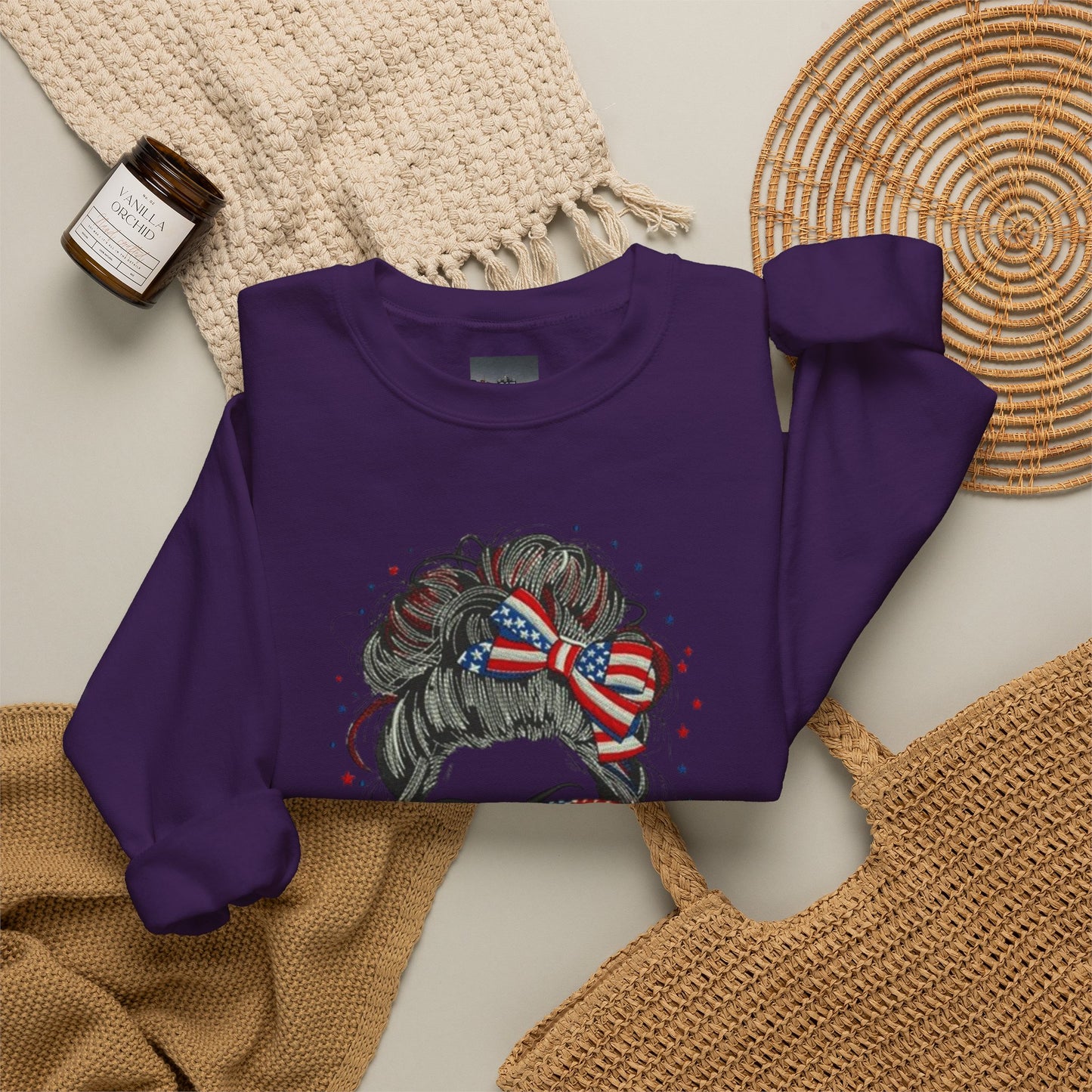 #250 "All American Girl" Patriotic Messy Bun Sweatshirt