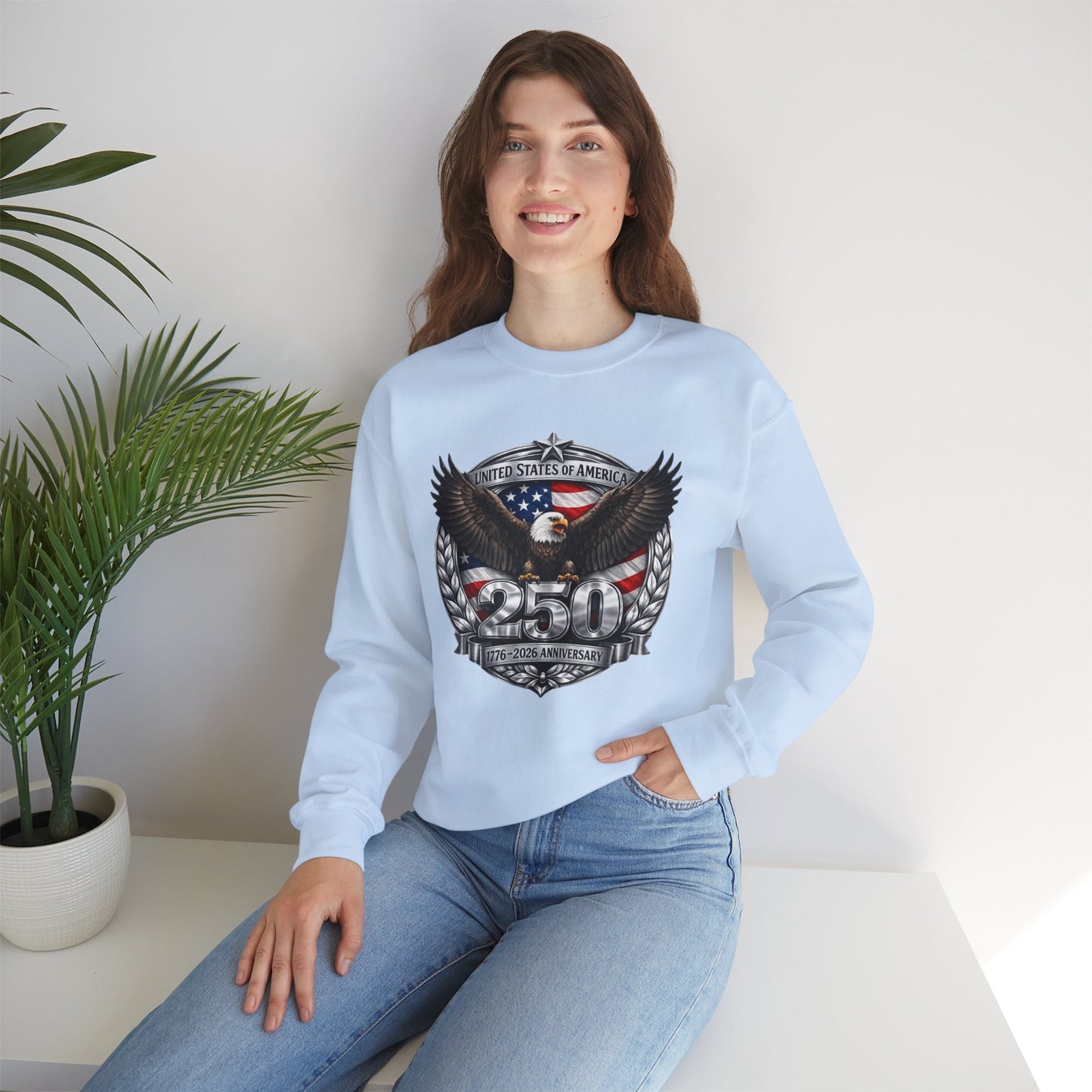 #250 Patriotic Bald Eagle 250 United States Emblem Crewneck Sweatshirt