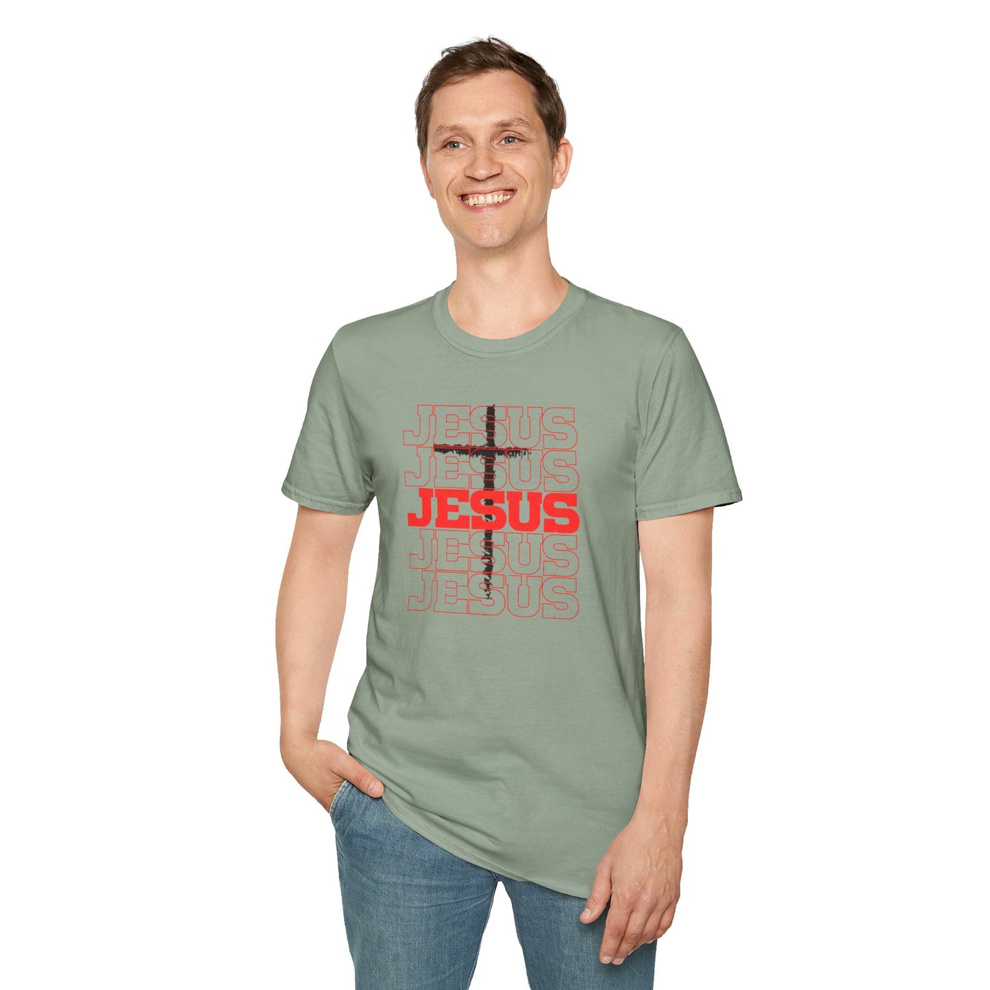 Jesus Cross Red Text Black Cross Graphic T-Shirt — Religious Faith Tee