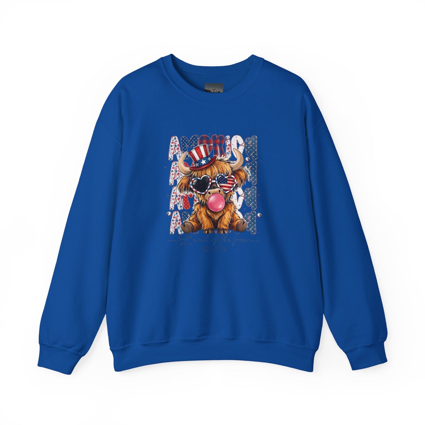 #250 American Flag Bubblegum Patriotic Highland Cow Sweatshirt