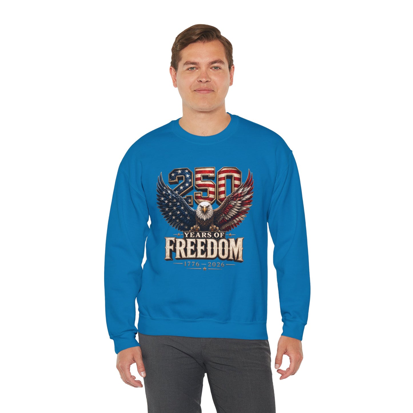#250 250 Years of Freedom Eagle Patriotic American Flag Anniversary (1776–2026) Crewneck Sweatshirt