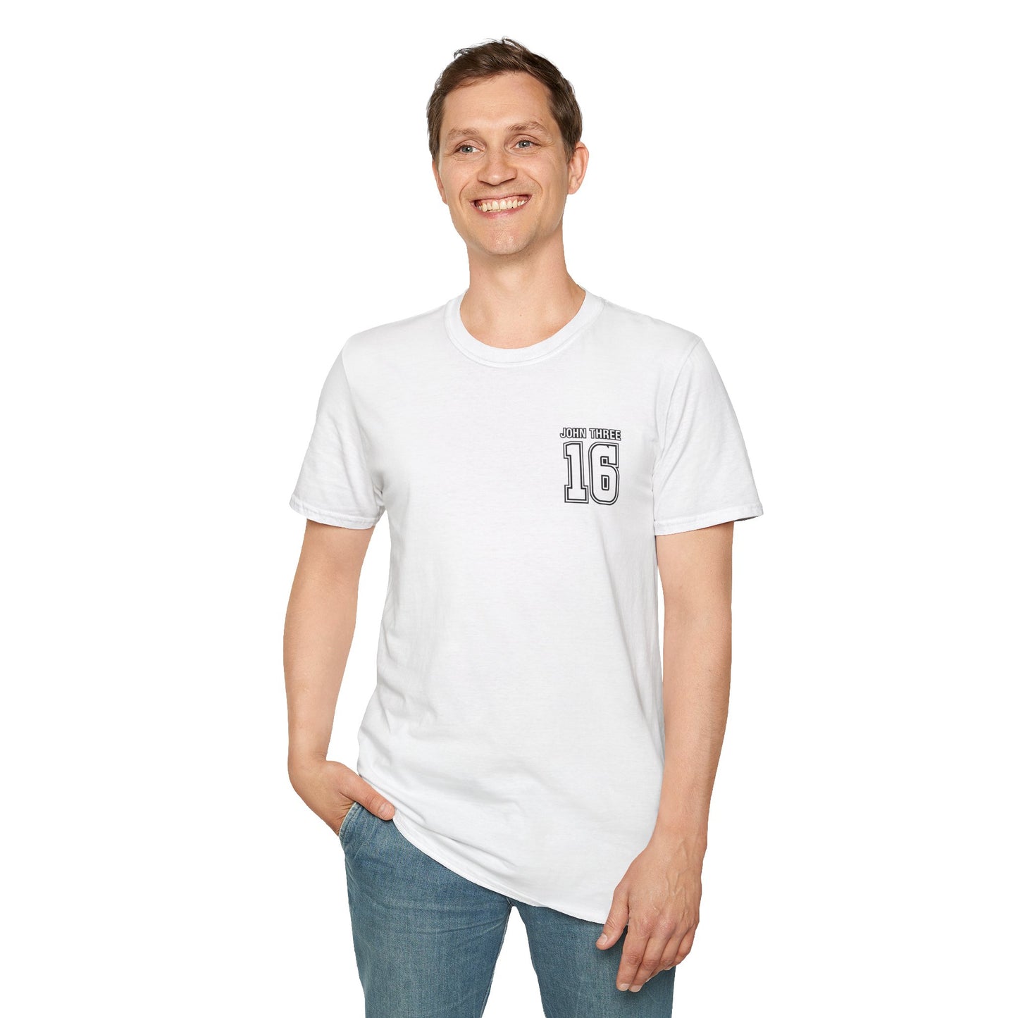 John Three 16 Chest and Back Jersey Print with Scripture Tee