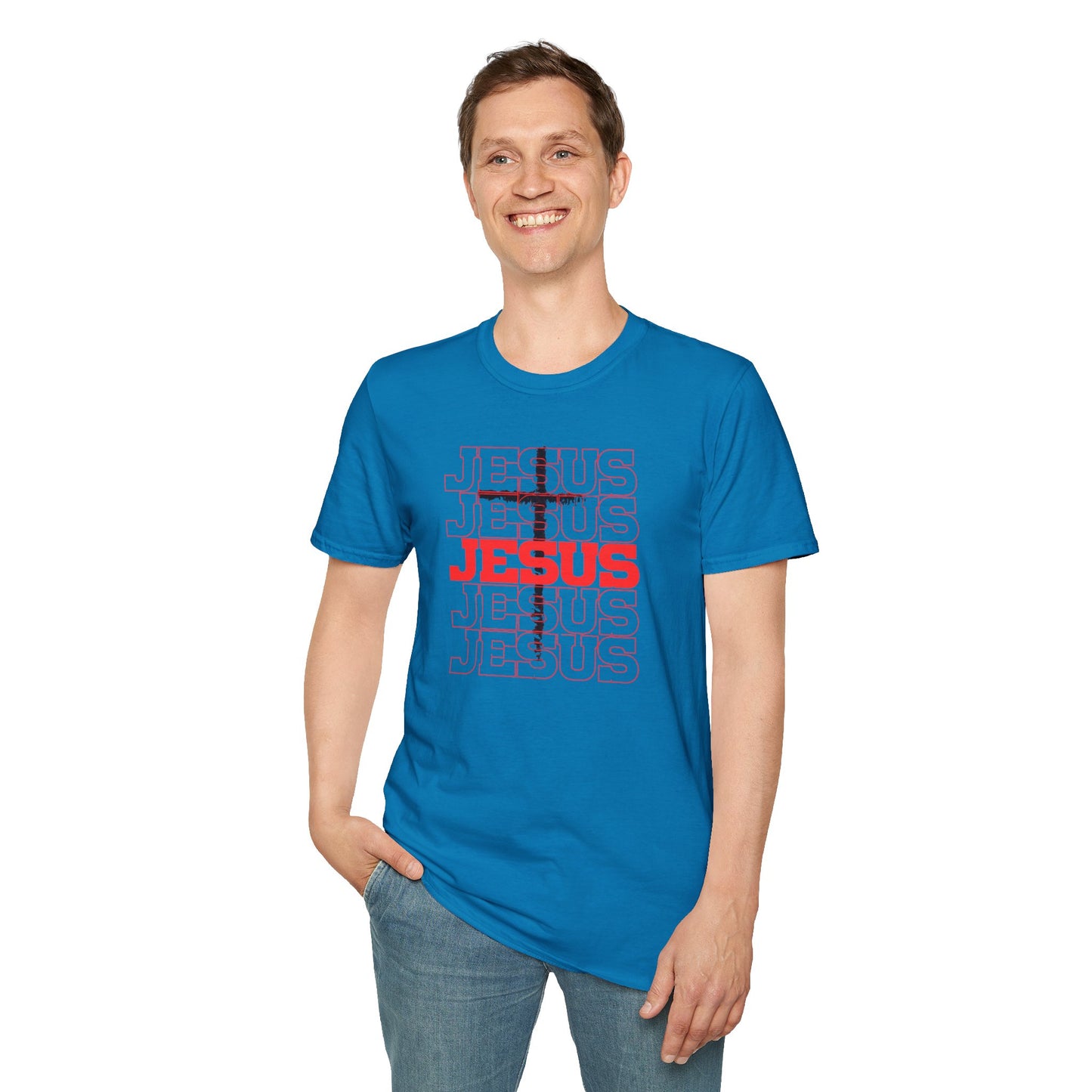 Jesus Cross Red Text Black Cross Graphic T-Shirt — Religious Faith Tee