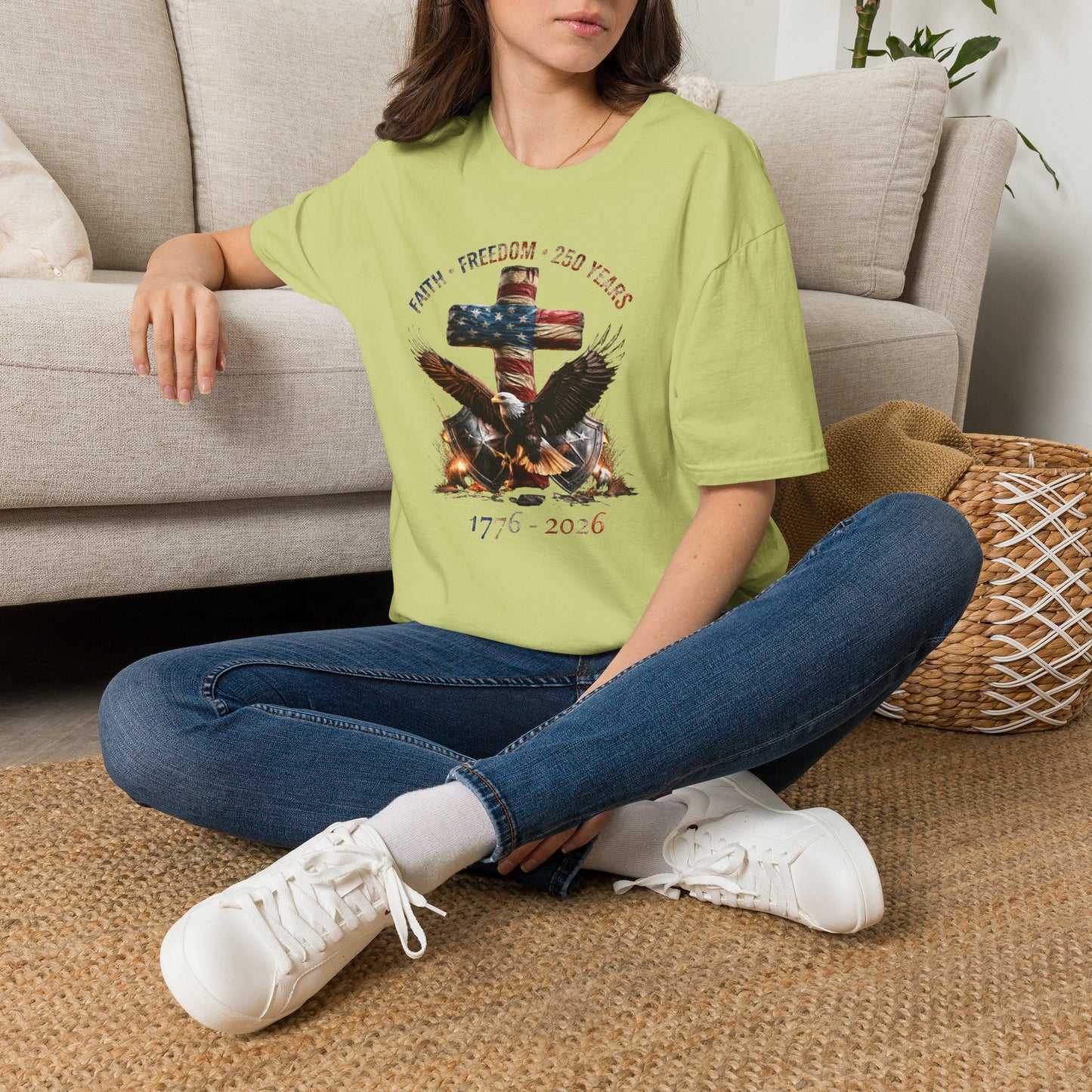 #250 Faith • Freedom 250 Years American Flag Cross & Eagle 1776-2026 T-Shirt