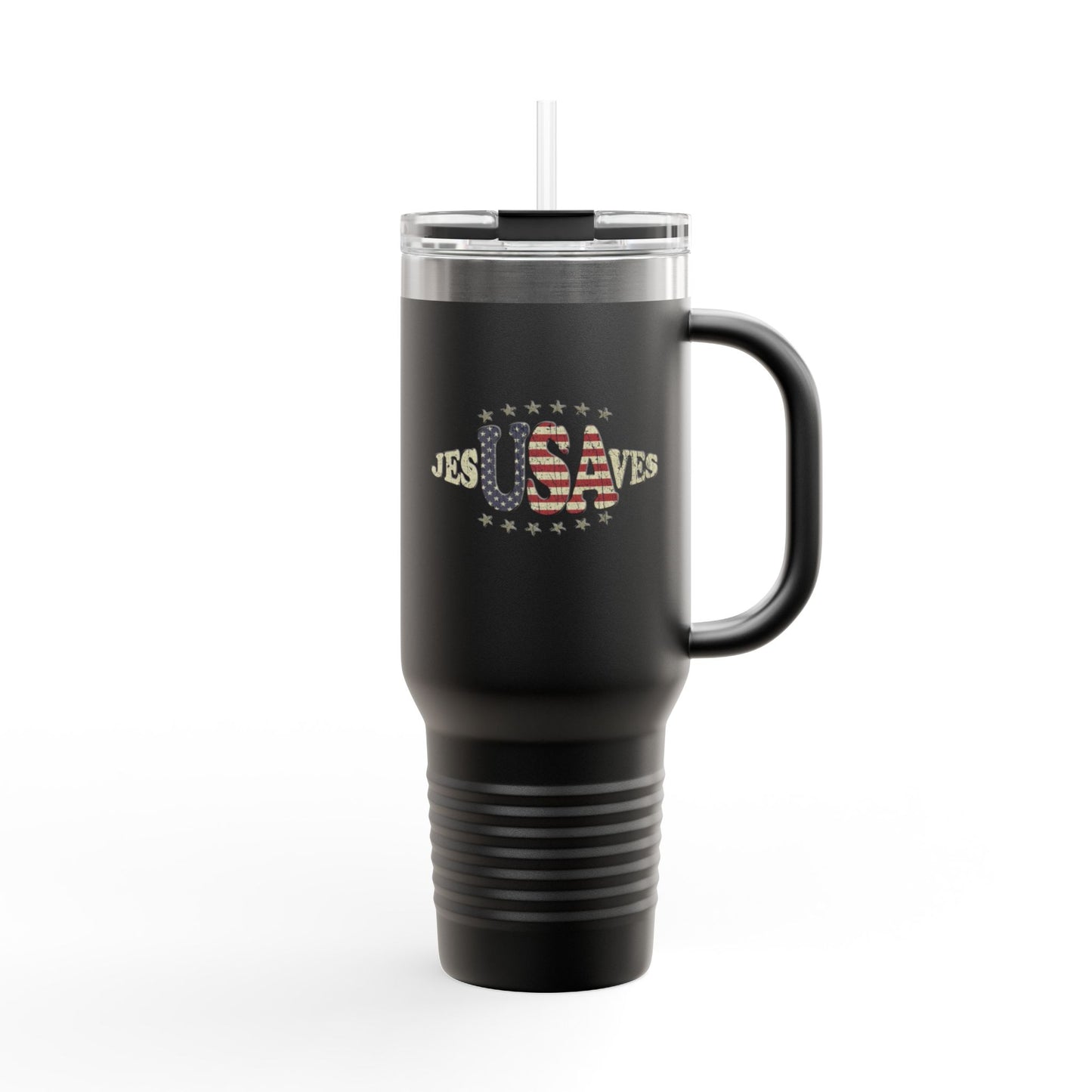 JesUSAves Patriotic 40oz Insulated Travel Mug – American Flag Christian Faith Steel Tumbler