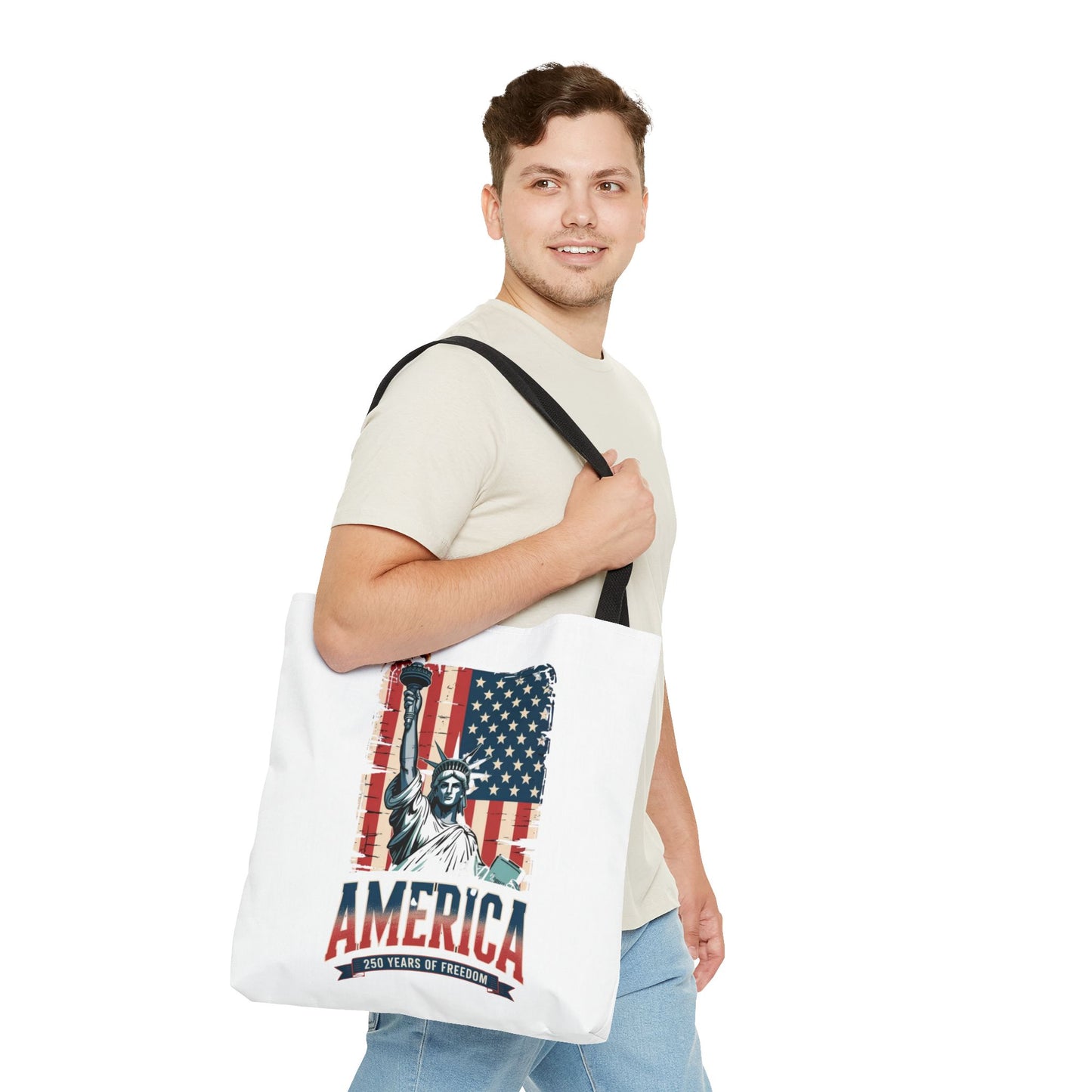 #250 Statue of Liberty American Flag 'America' Patriotic Independence Day Tote Bag