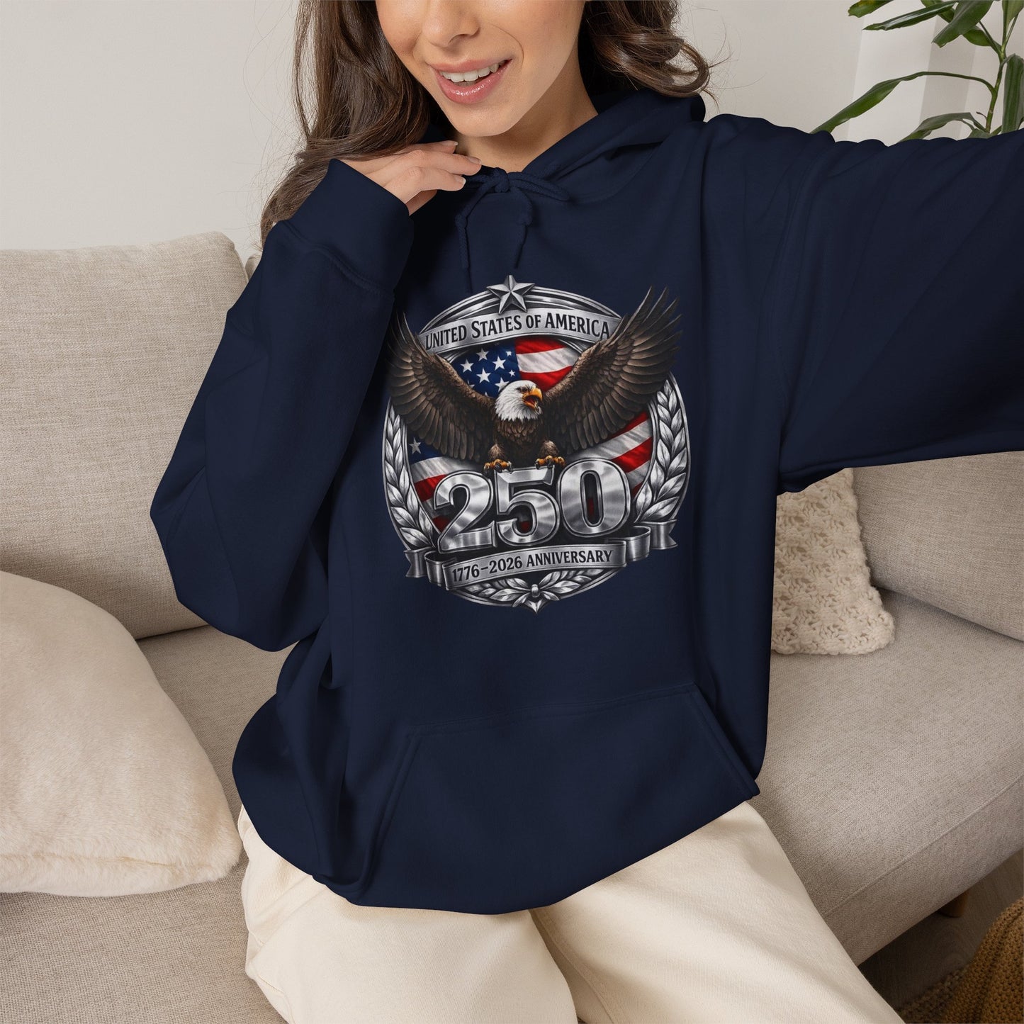 #250 Patriotic Bald Eagle 250 United States Emblem Hoodie