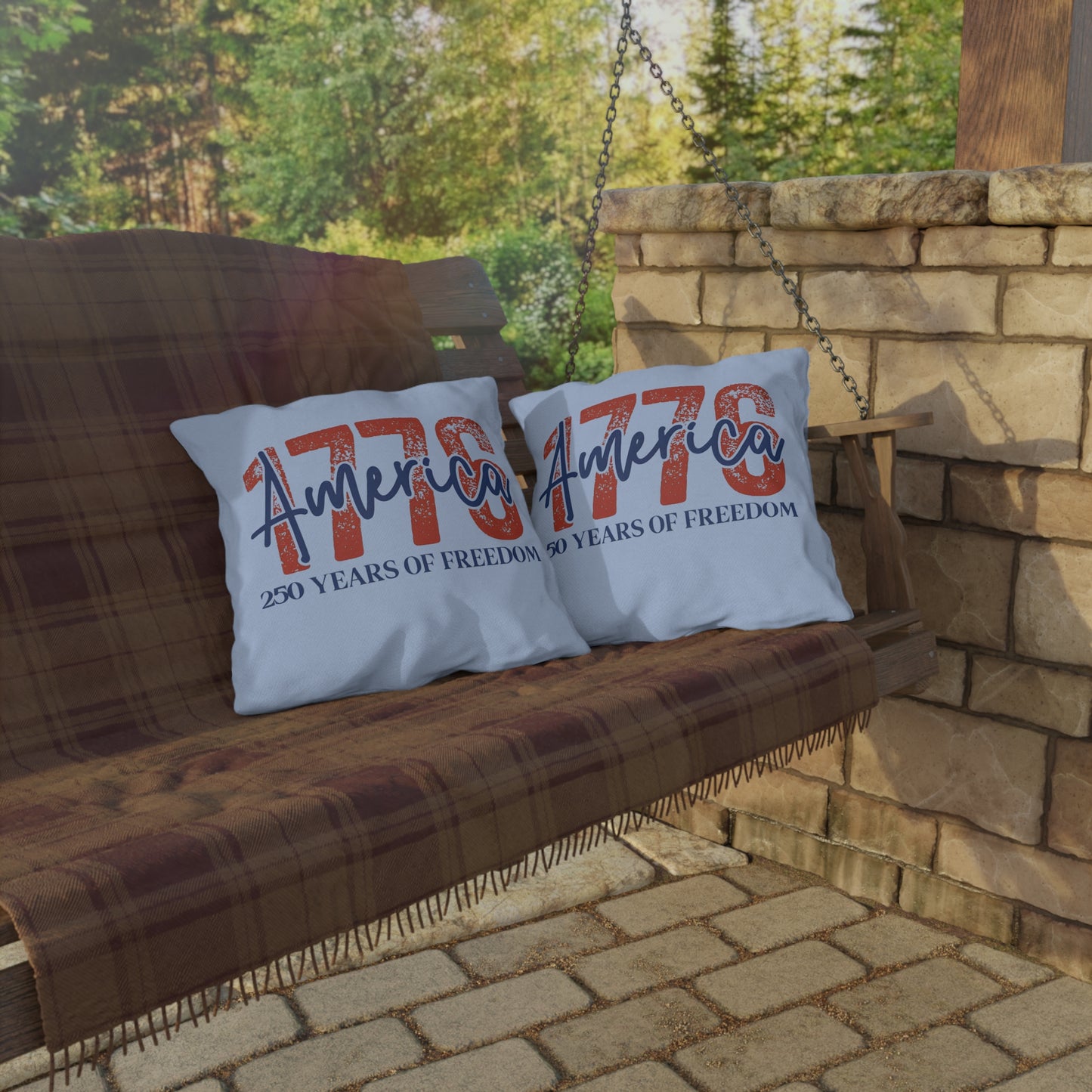 #250 1776 America: 250 Years of Freedom' Patriotic Independence Day Outdoor Throw Pillow