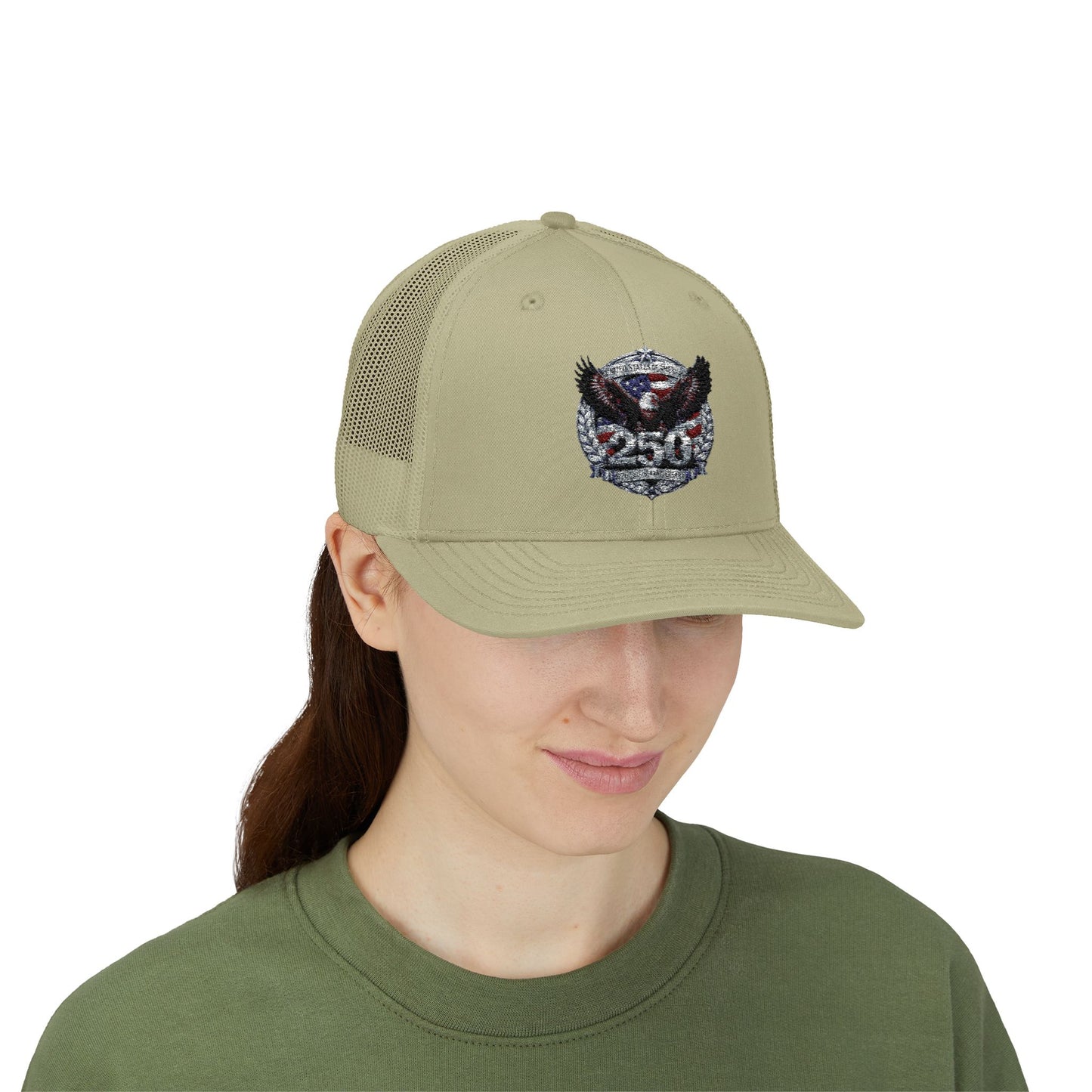 #250 Patriotic Bald Eagle 250 United States Emblem Snapback Trucker Cap
