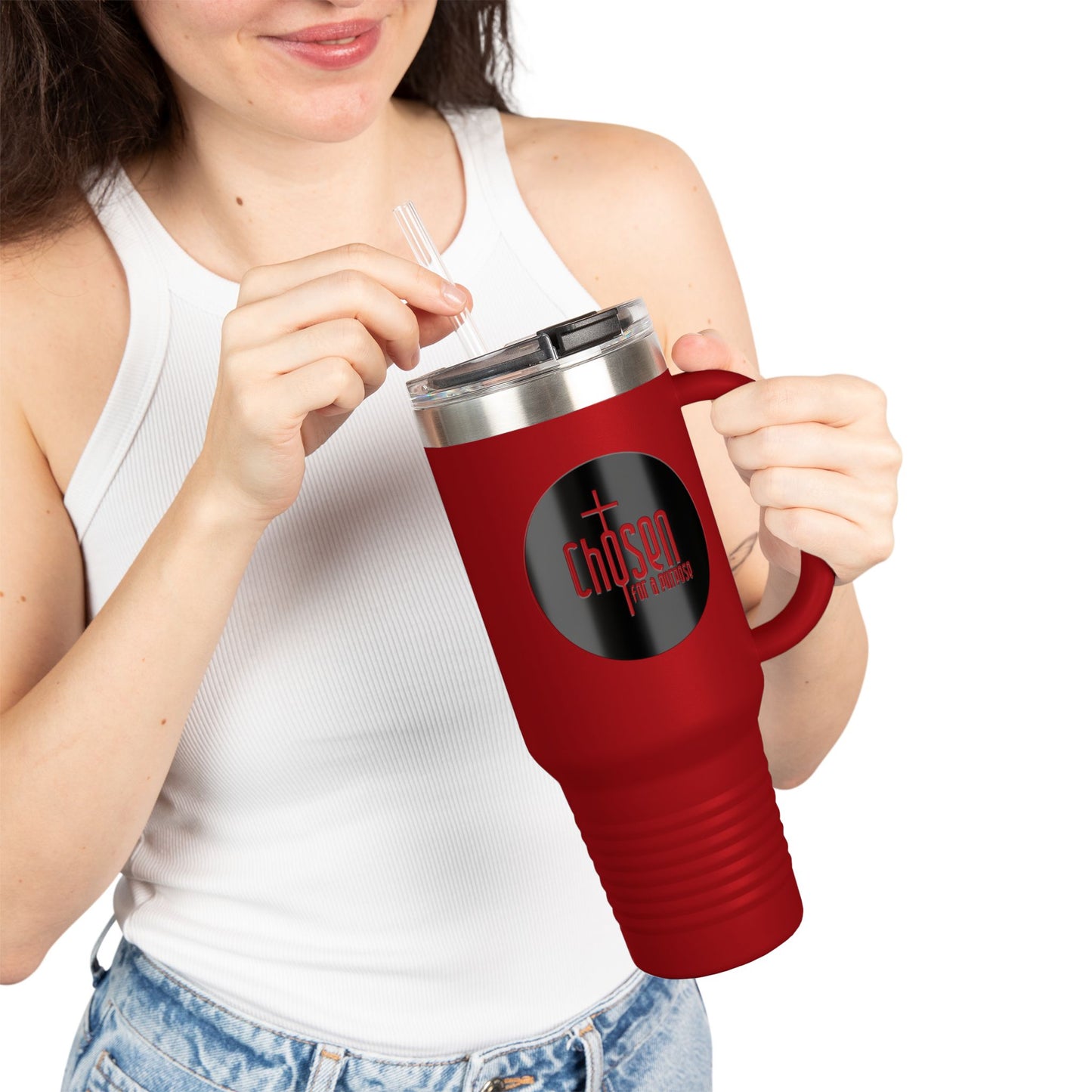 Chosen for a Purpose 40oz Insulated Travel Mug — Faith Logo Stainless Tumbler