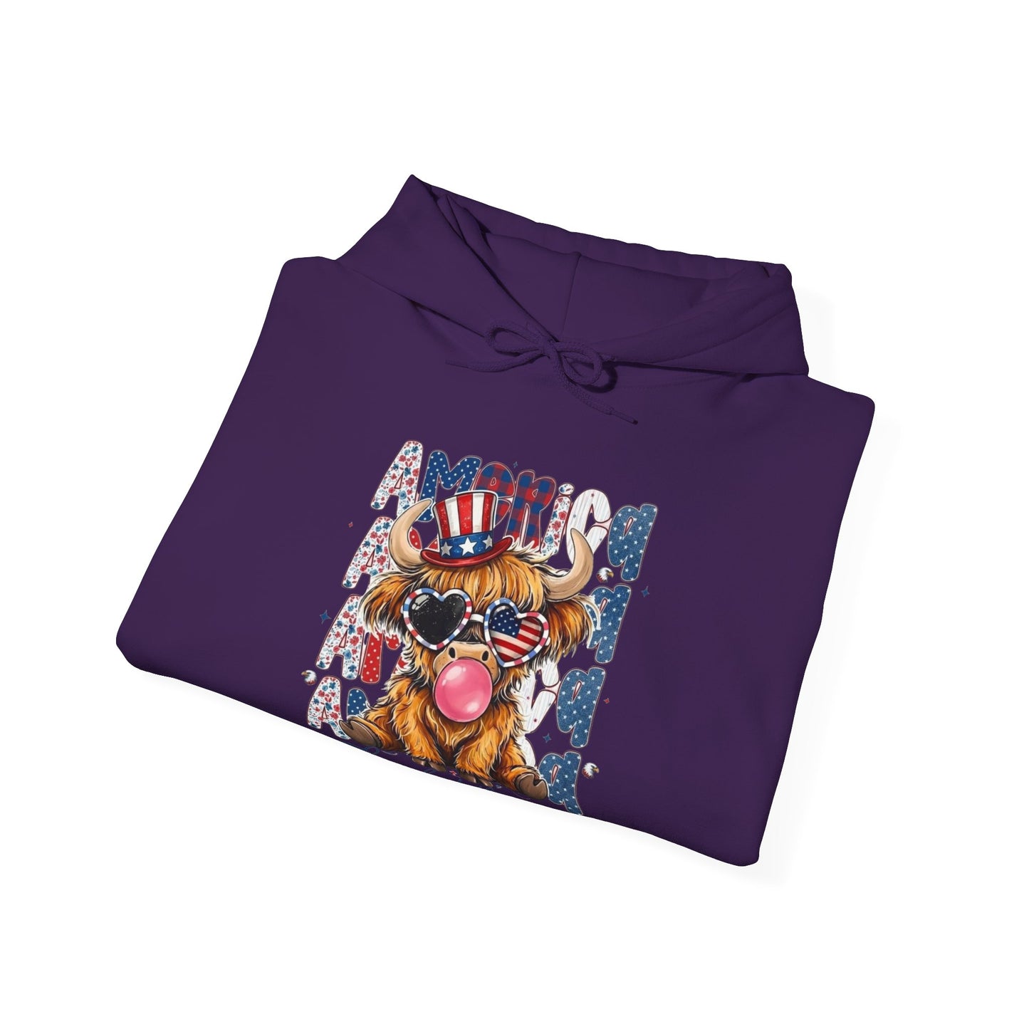 #250 American Flag Bubblegum Patriotic Highland Cow Hoodie