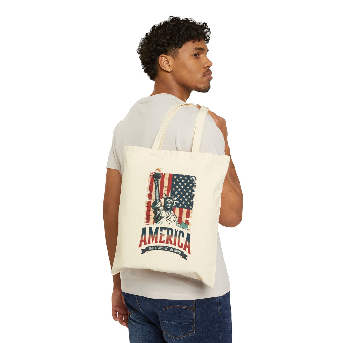 #250 Statue of Liberty American Flag 'America' Patriotic Independence Day Canvas Tote