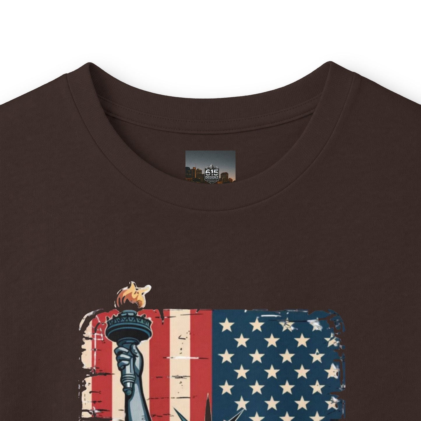 #250 Statue of Liberty American Flag 'America' Patriotic Independence Day Long Sleeve Tee